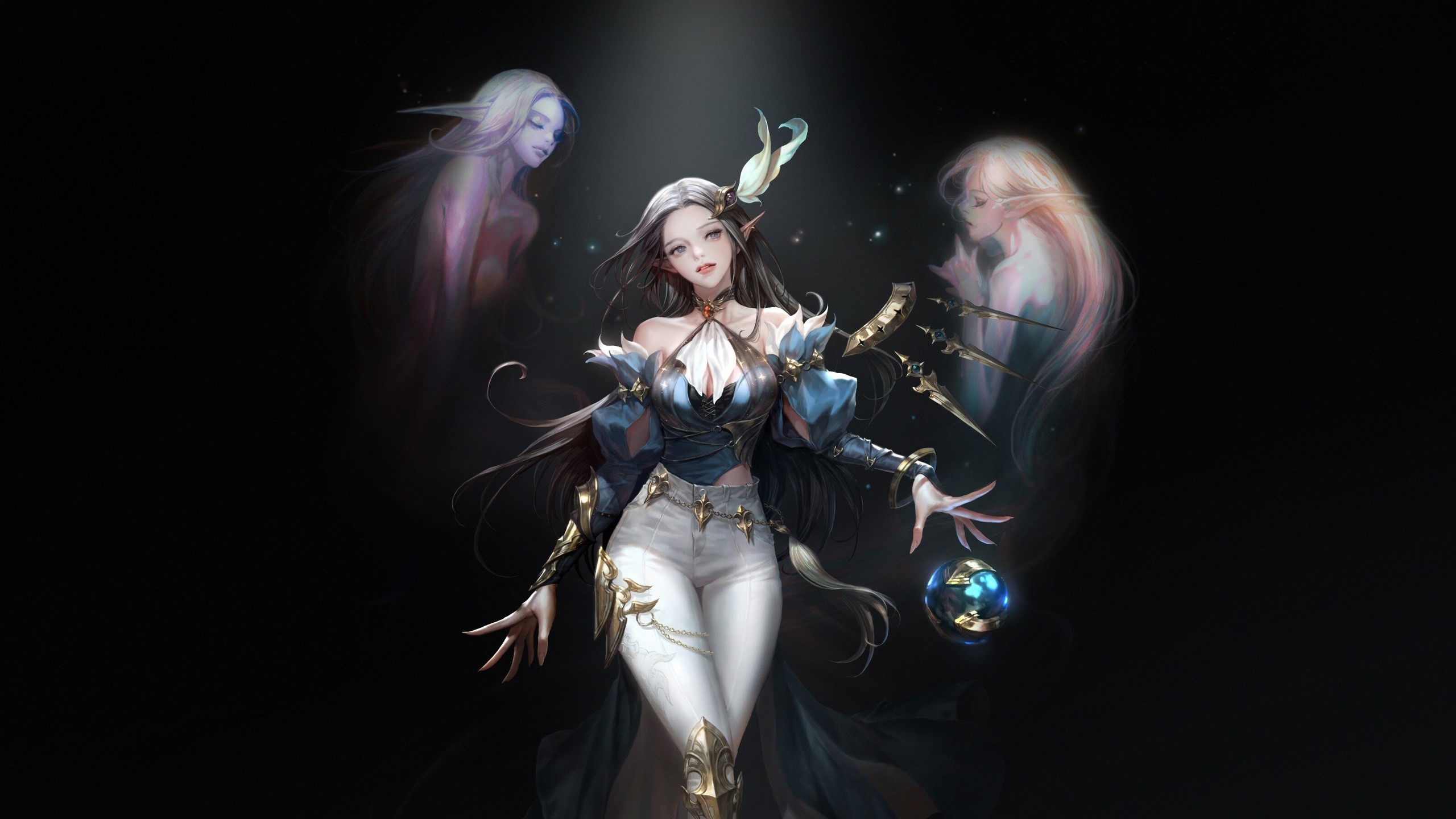 Anime elves with a central female elf casting magic HD Wallpaper