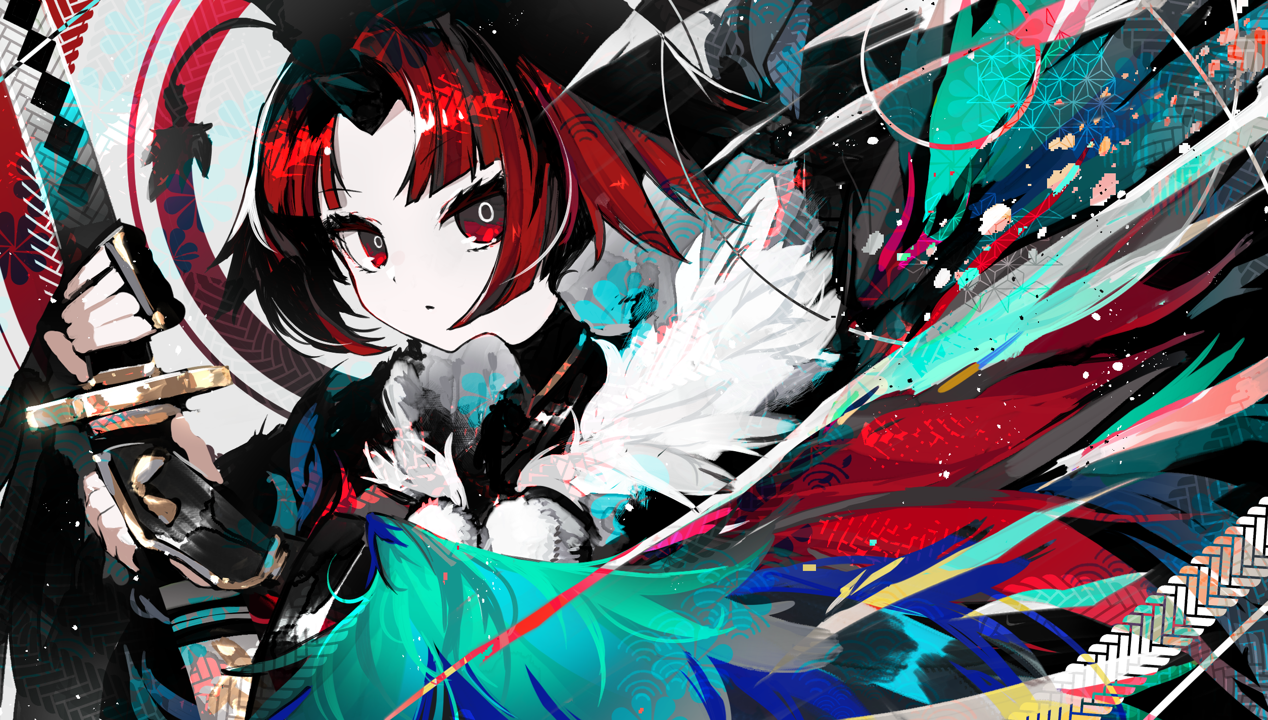 Anime girl with red hair holding a sword HD Wallpaper