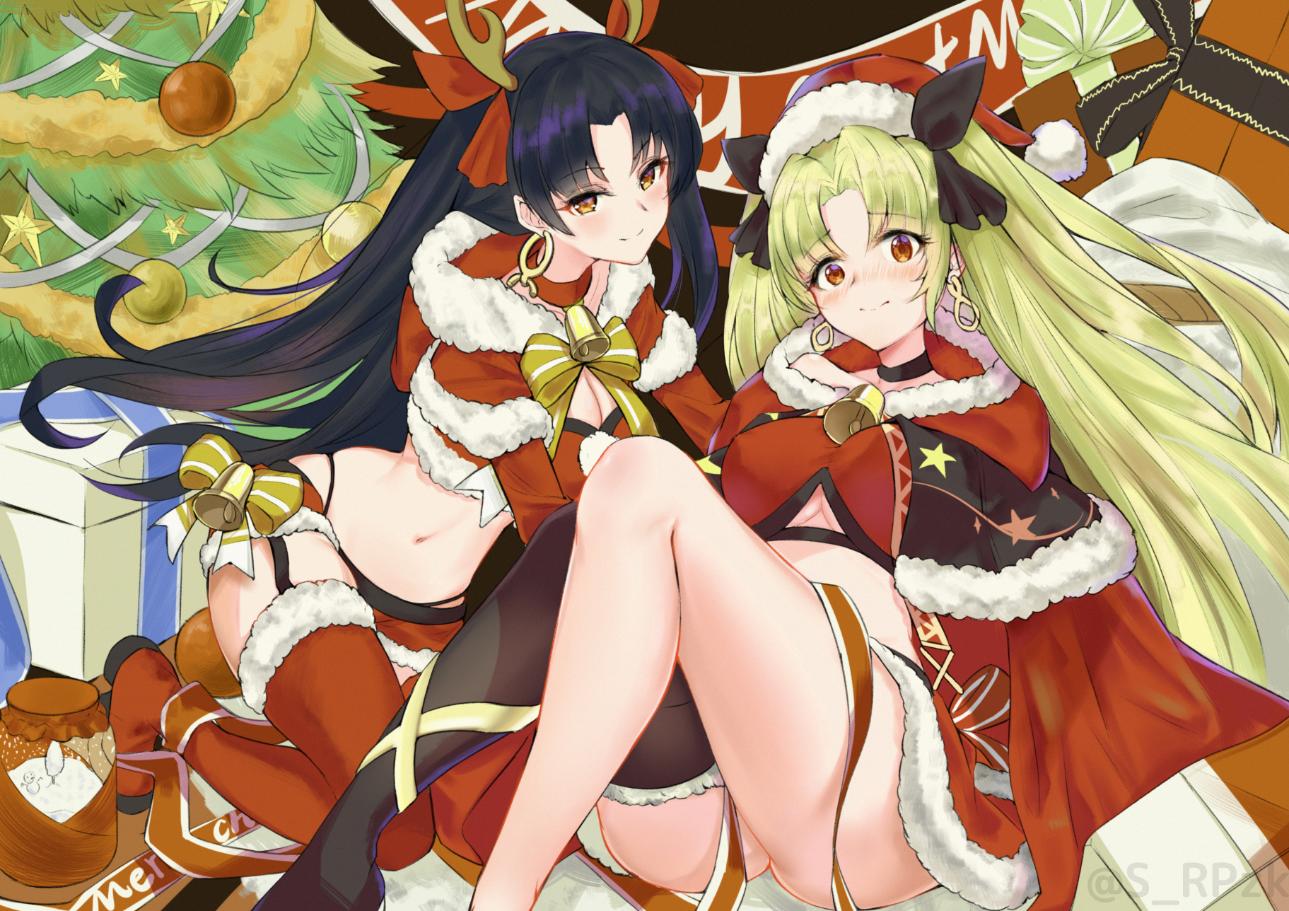 Ishtar and Ereshkigal from Fate/Grand Order in Christmas Outfits HD Wallpaper