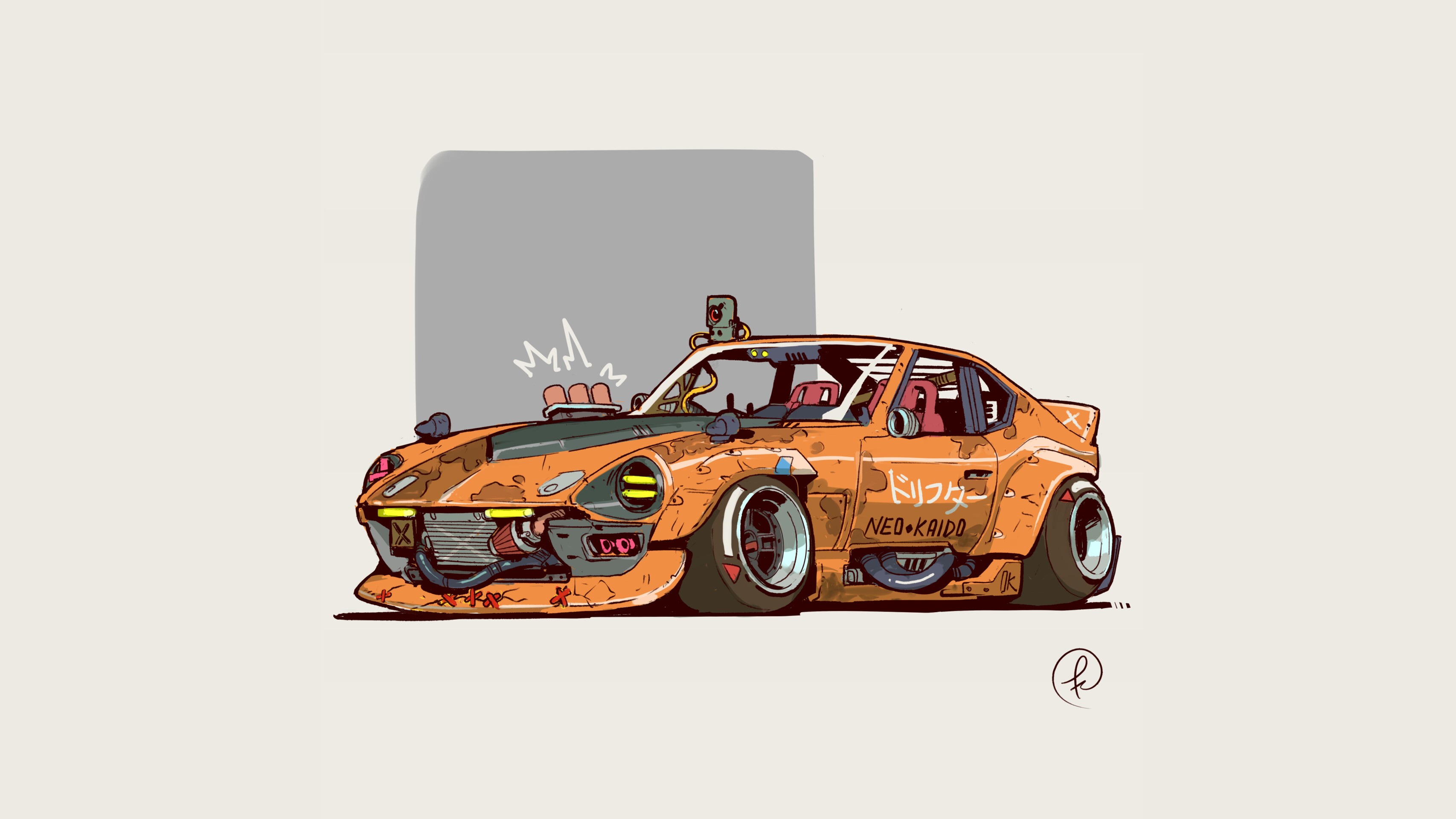 Customized orange Nissan S30 Datsun concept art by Fernando Correa HD Wallpaper
