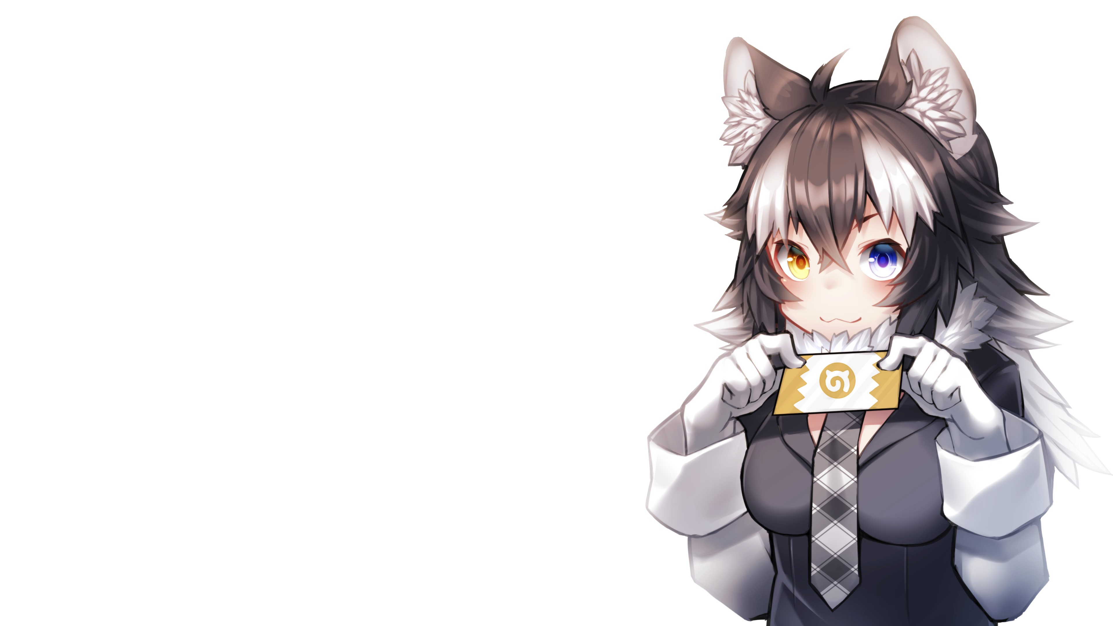 Anime girl with wolf ears holding a card HD Wallpaper