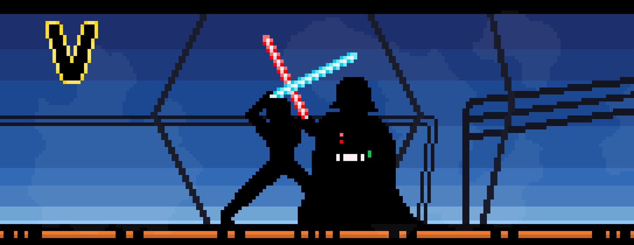 Darth Vader and Luke Skywalker duel in pixel art HD Wallpaper