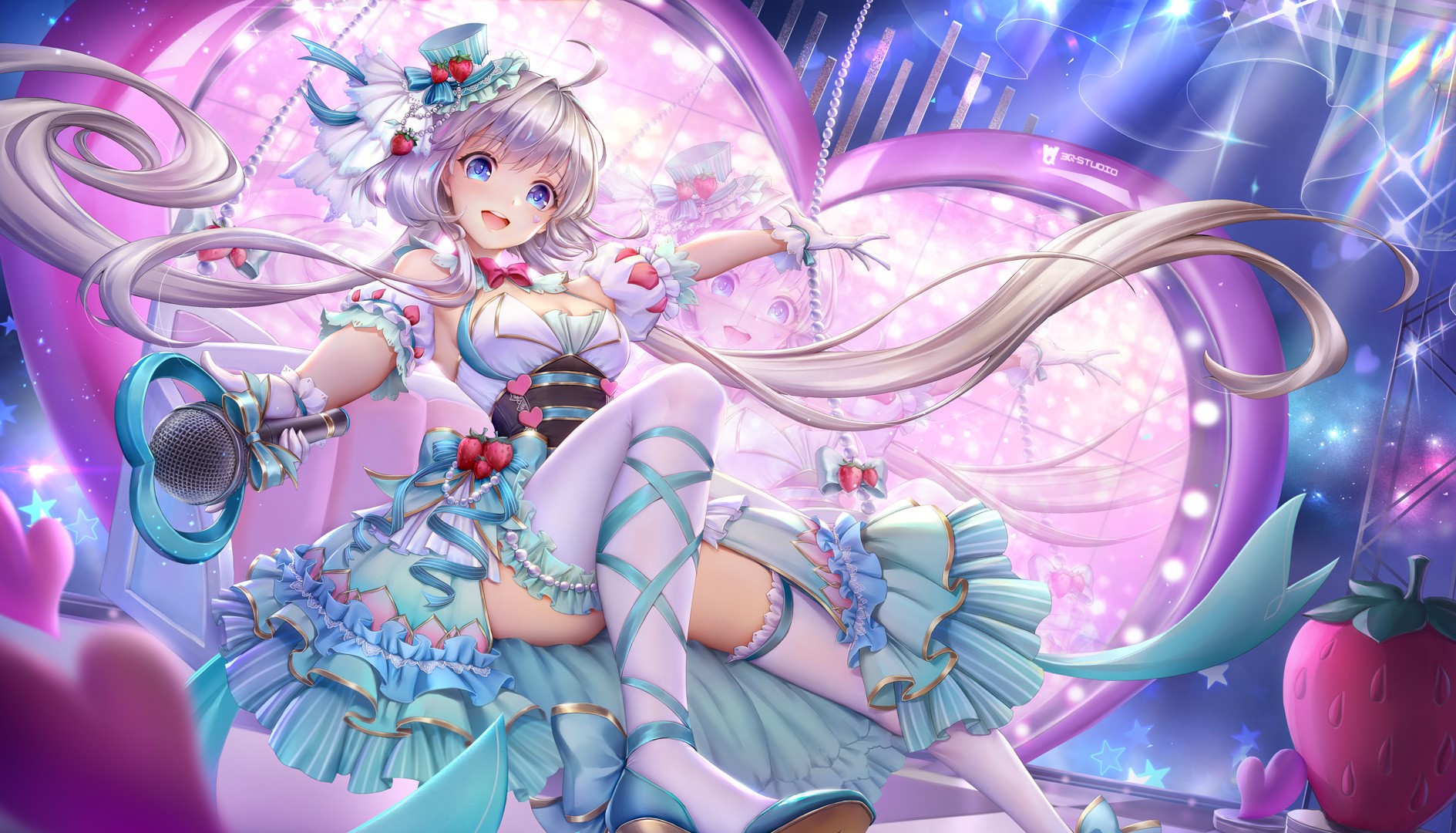 Girl with silver hair and blue eyes singing HD Wallpaper