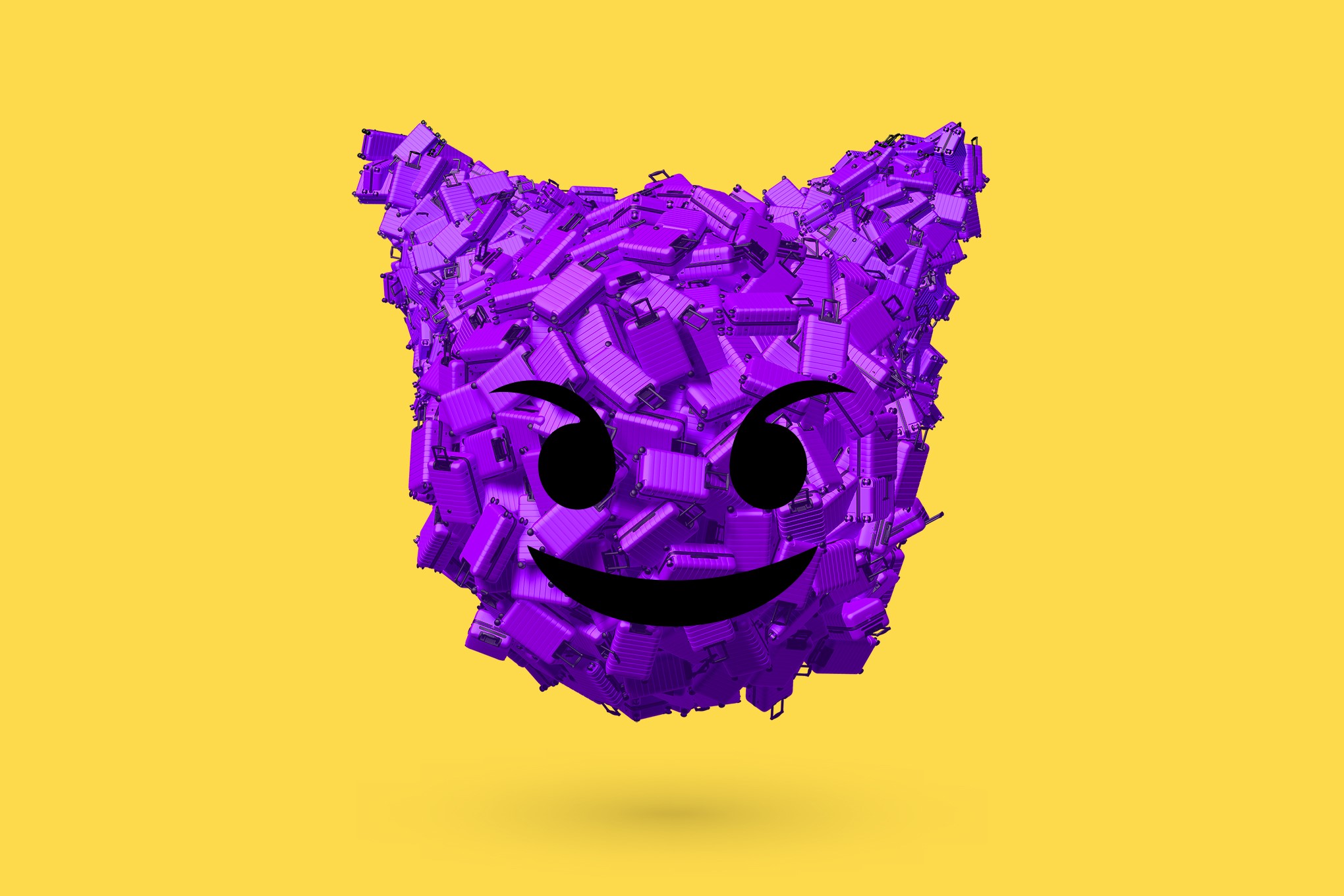 Purple suitcase monster with devil face on yellow background HD Wallpaper