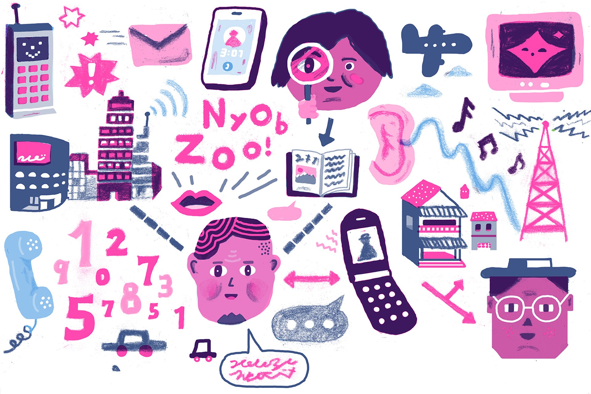 Communication and Technology Icons with People HD Wallpaper