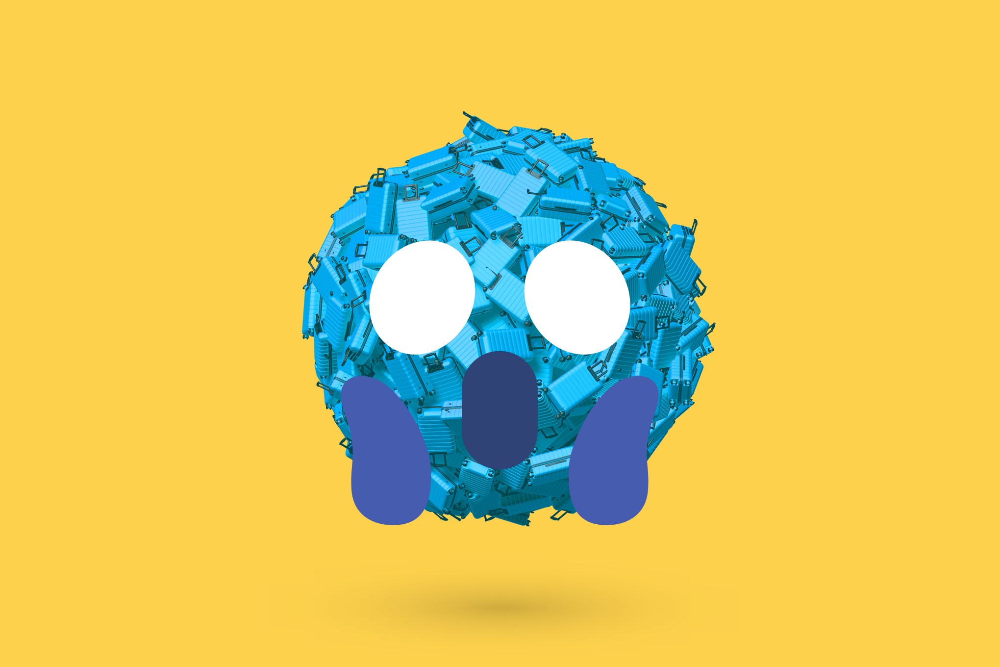 Emoji made of luggage on yellow background HD Wallpaper