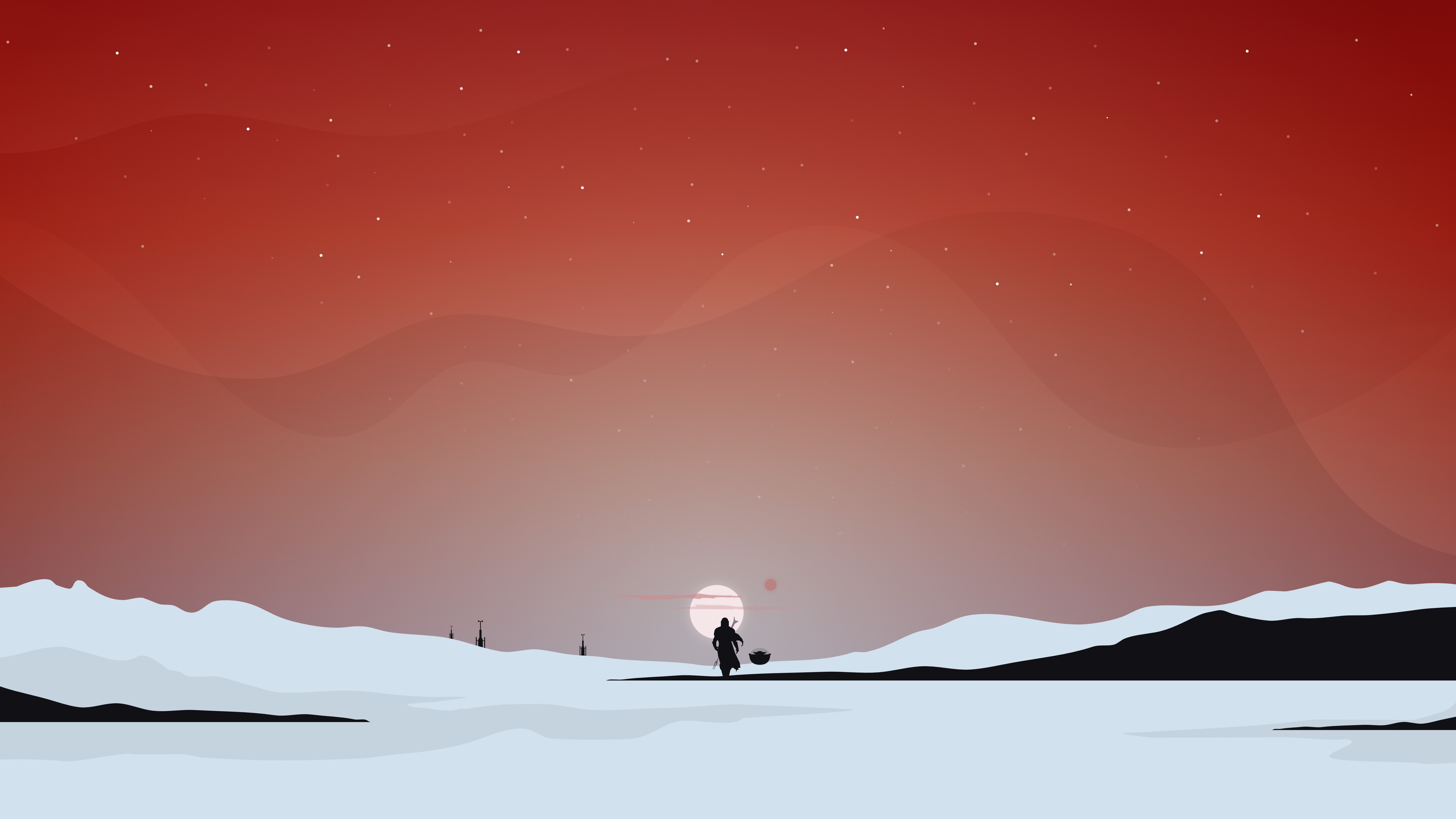 The Mandalorian and Grogu on a snowy planet HD Wallpaper