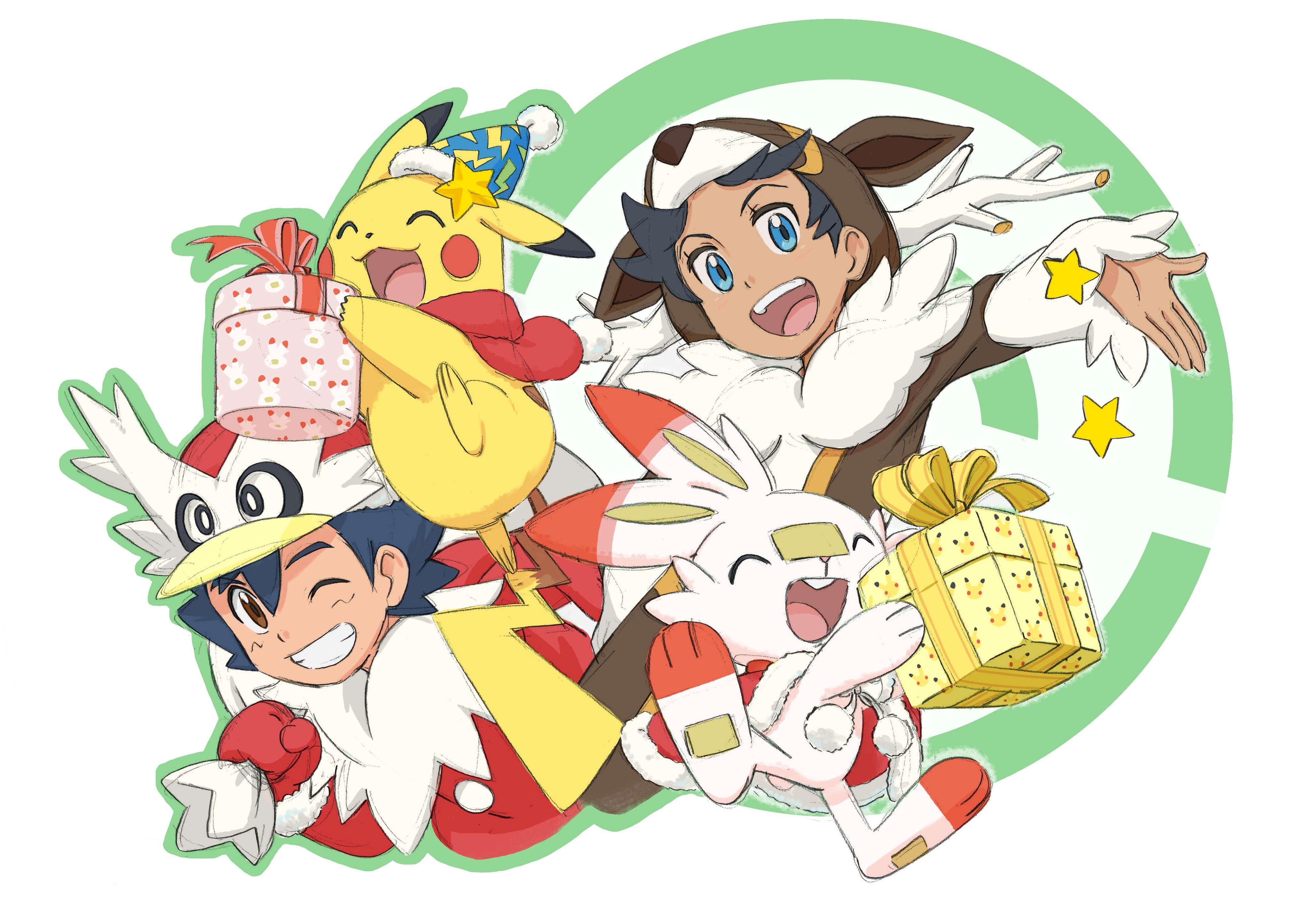 Pokémon characters celebrating Christmas HD Wallpaper