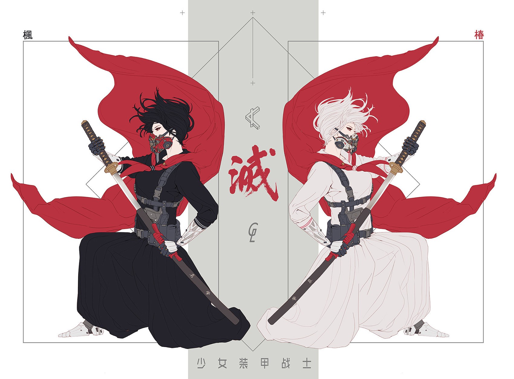 Two anime warriors with red capes and swords HD Wallpaper