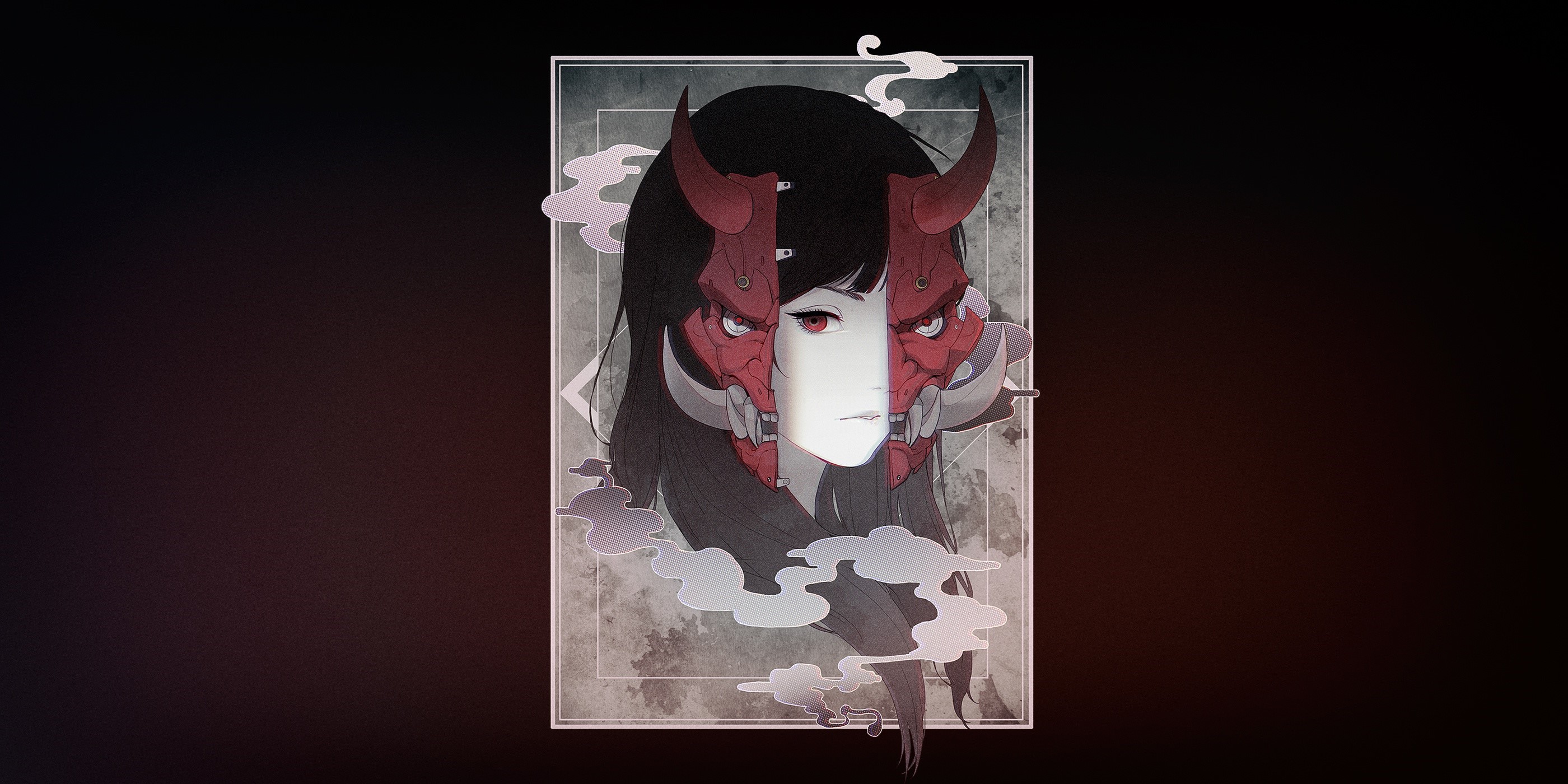 Girl with Oni mask and horns HD Wallpaper