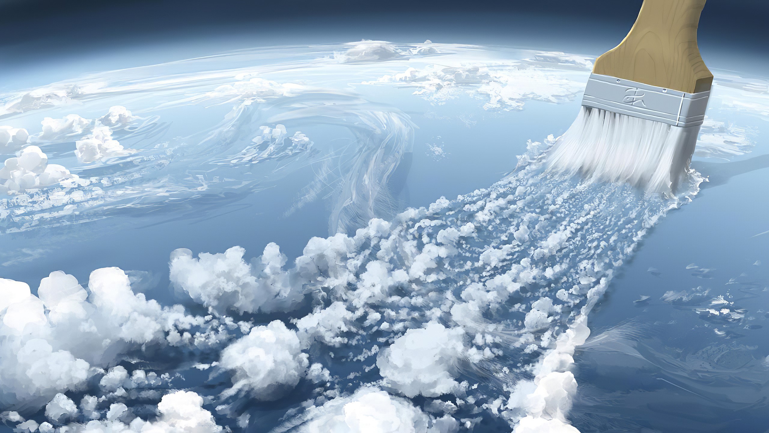 A paintbrush creating clouds over Earth from space HD Wallpaper