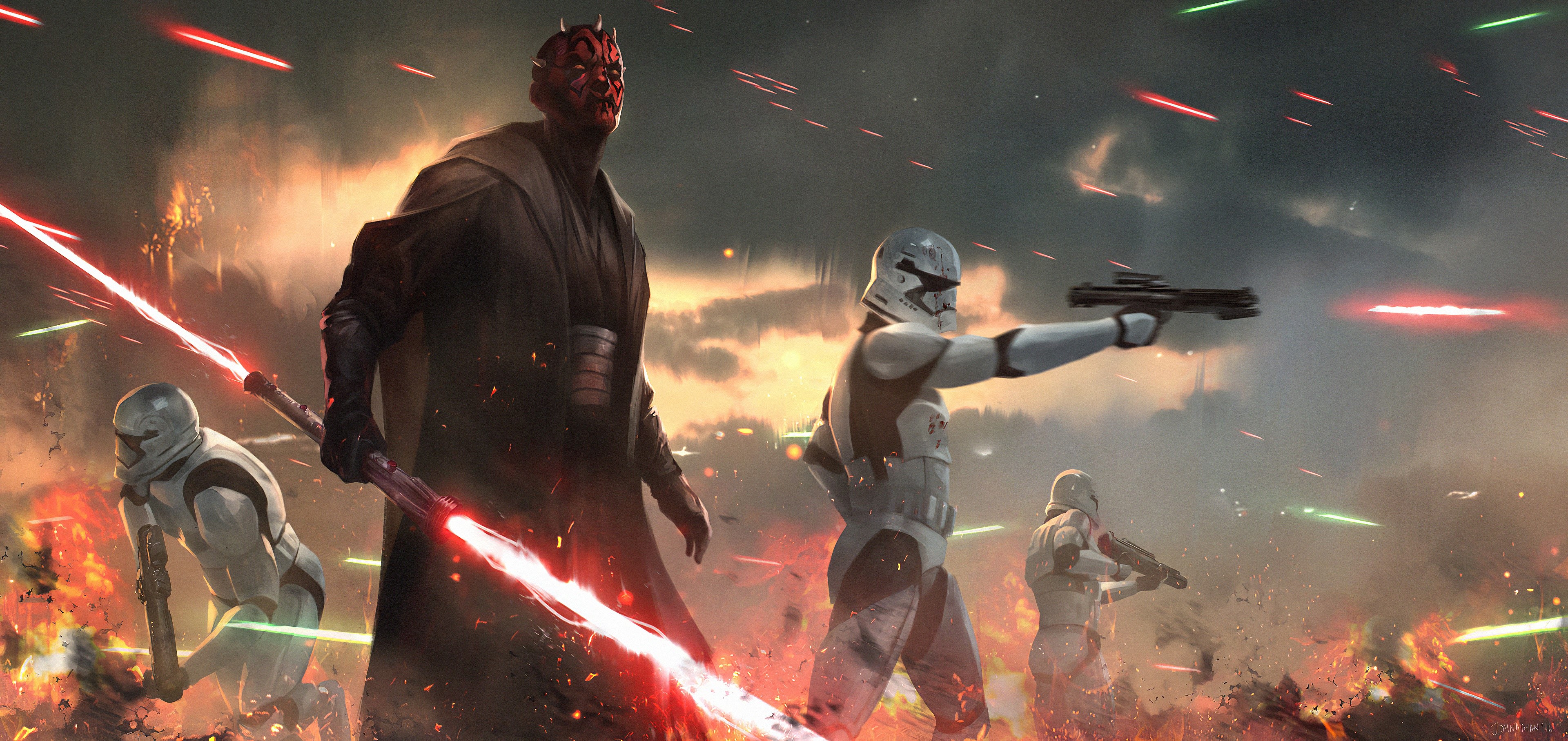 Darth Maul and Stormtroopers in Star Wars battle HD Wallpaper