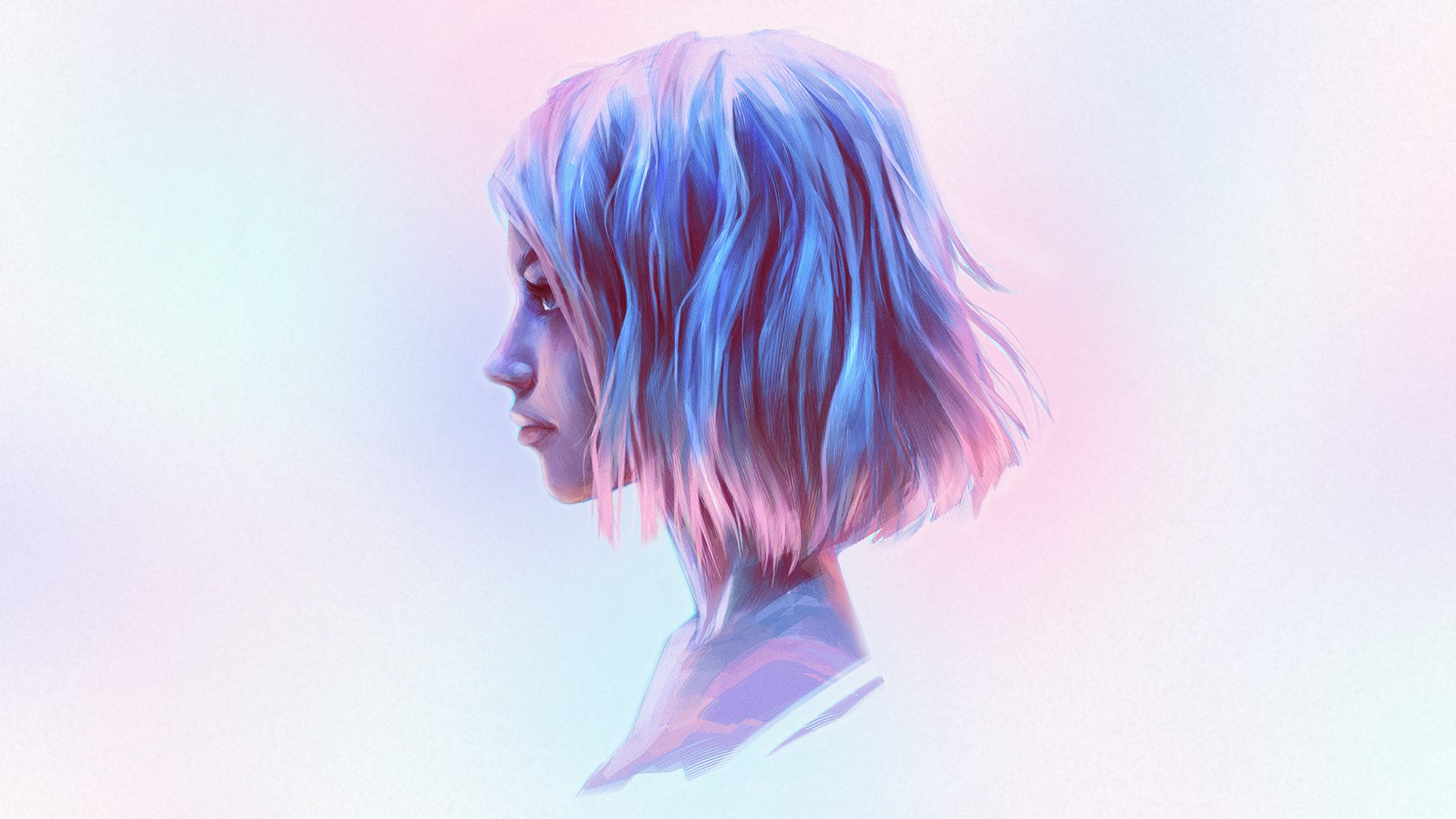 Artwork of a woman in profile with colorful hair HD Wallpaper