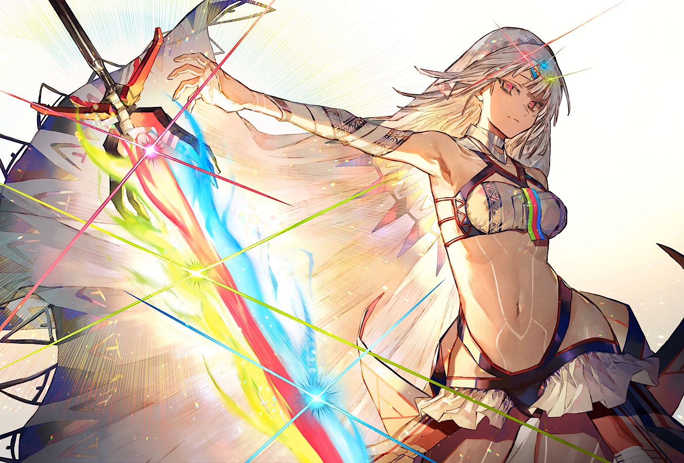 Anime girl with sword and colorful energy HD Wallpaper