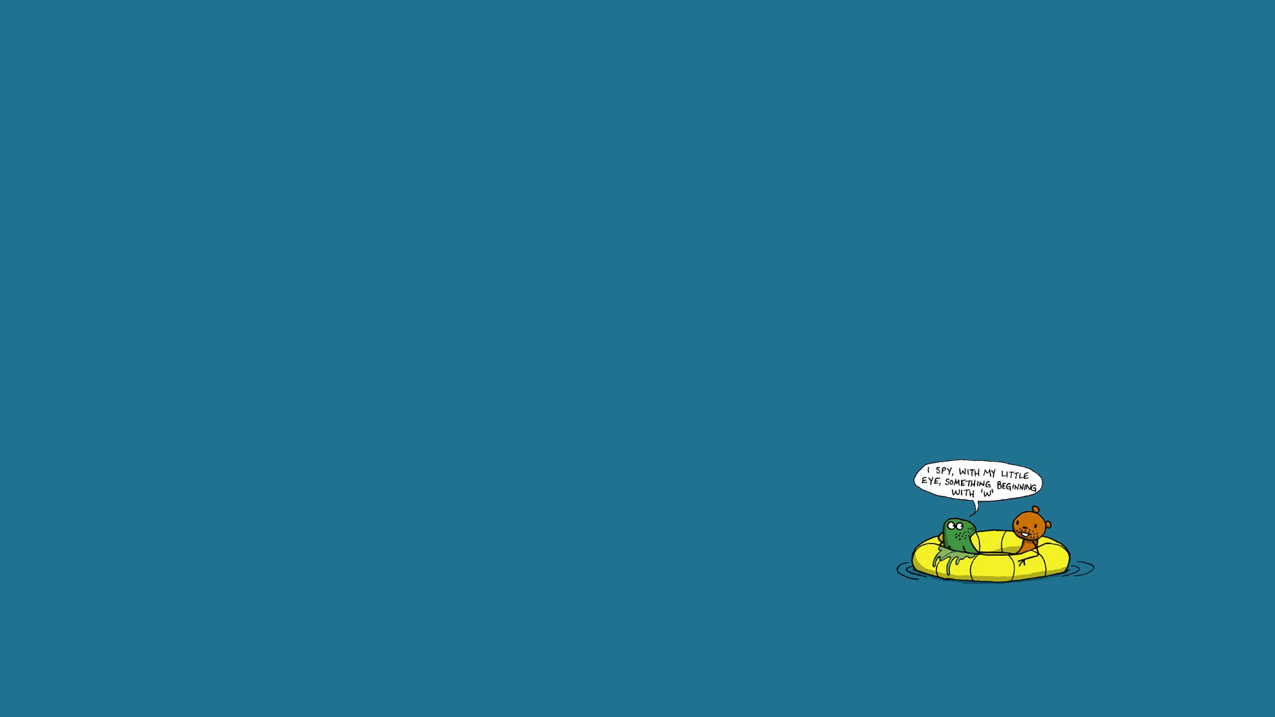 Two cartoon creatures in a yellow raft on blue water HD Wallpaper