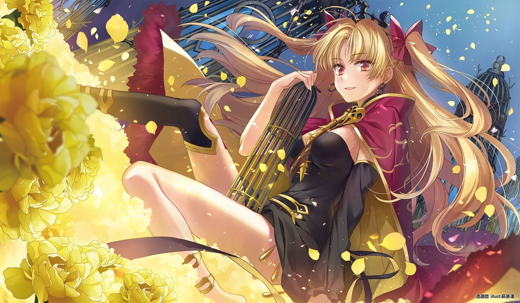 Ereshkigal from Fate/Grand Order with yellow flowers HD Wallpaper