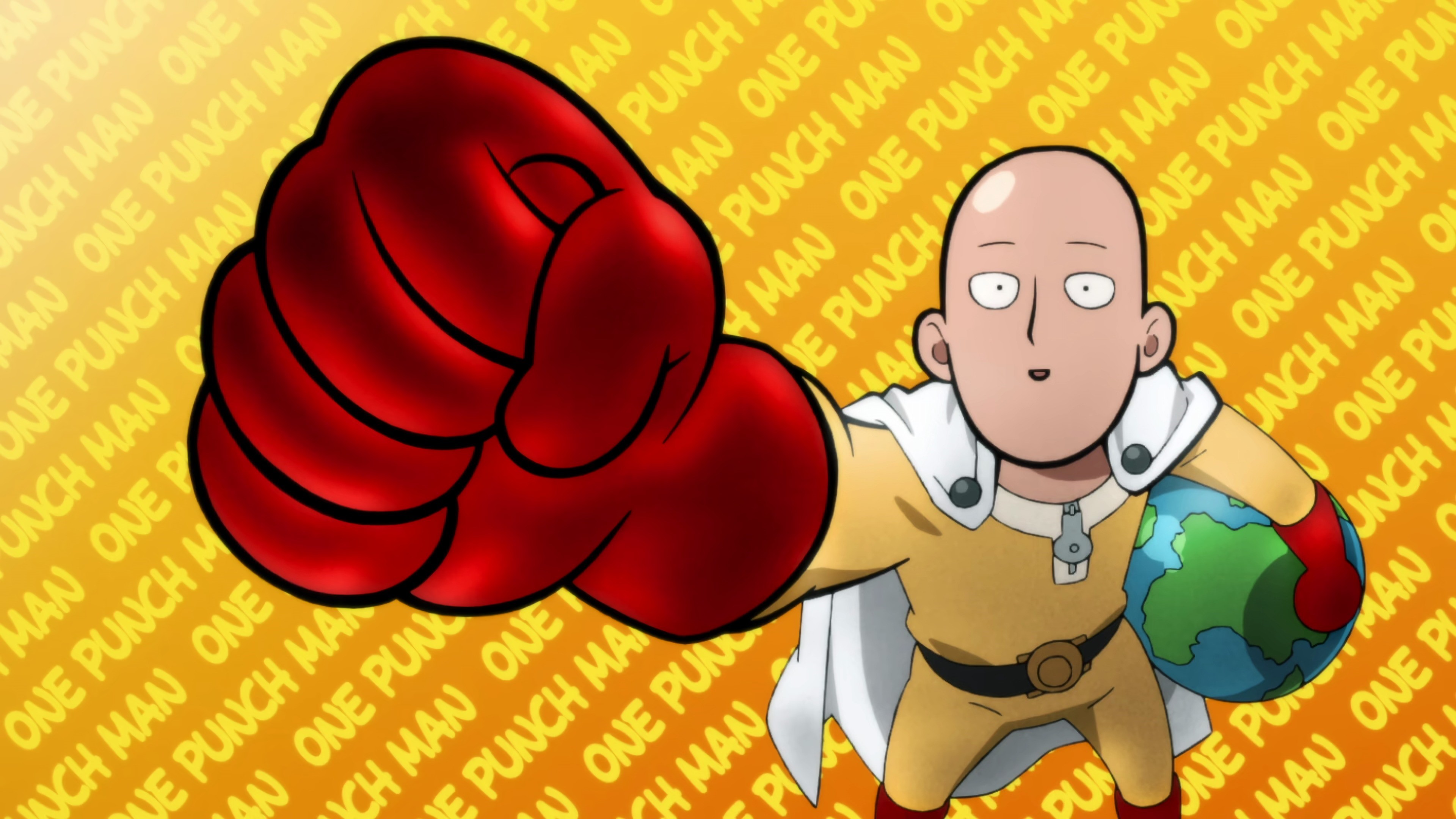 Saitama from One-Punch Man with a giant fist and the Earth HD Wallpaper