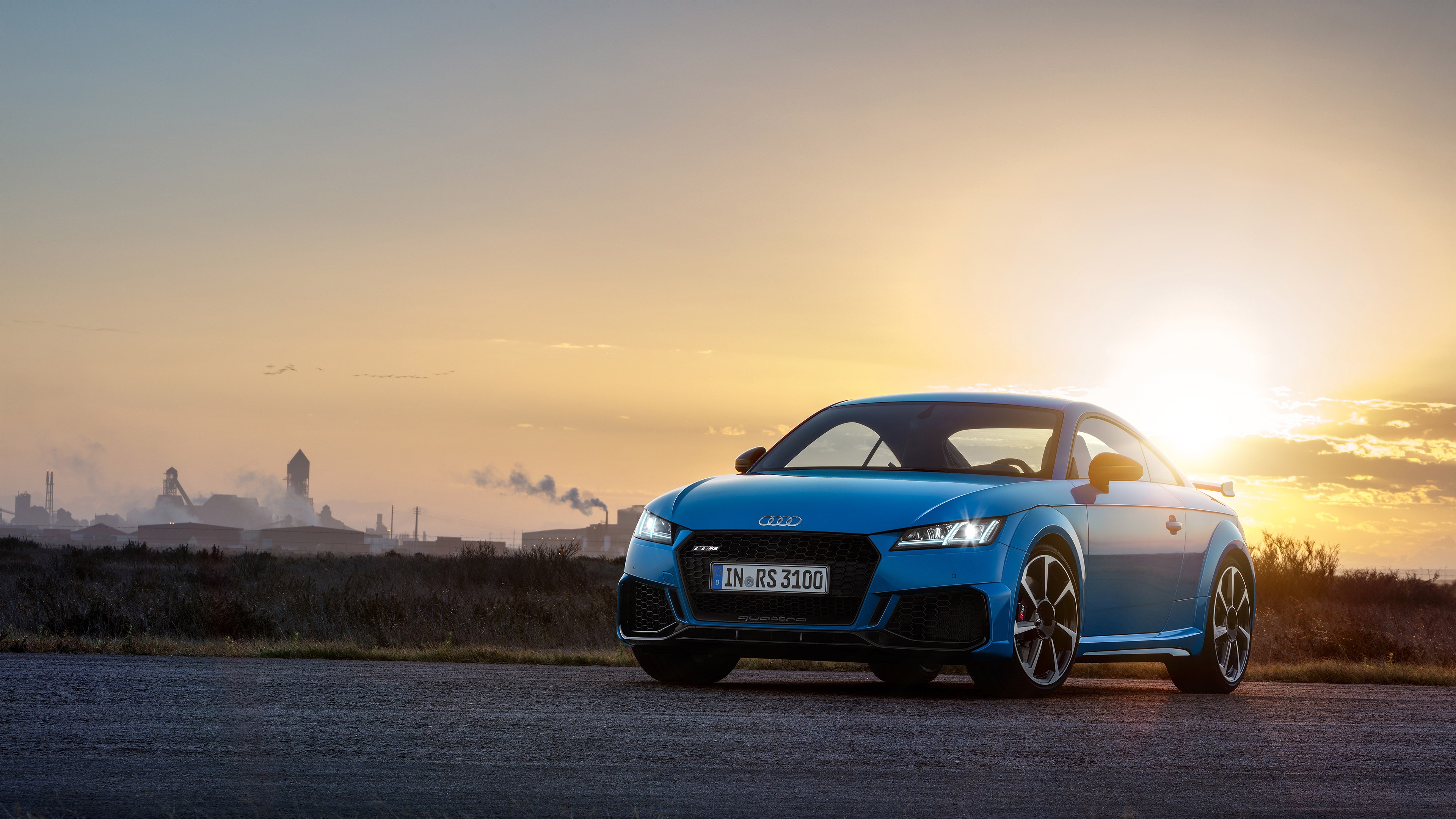 Blue Audi TTRS at Sunset HD Wallpaper