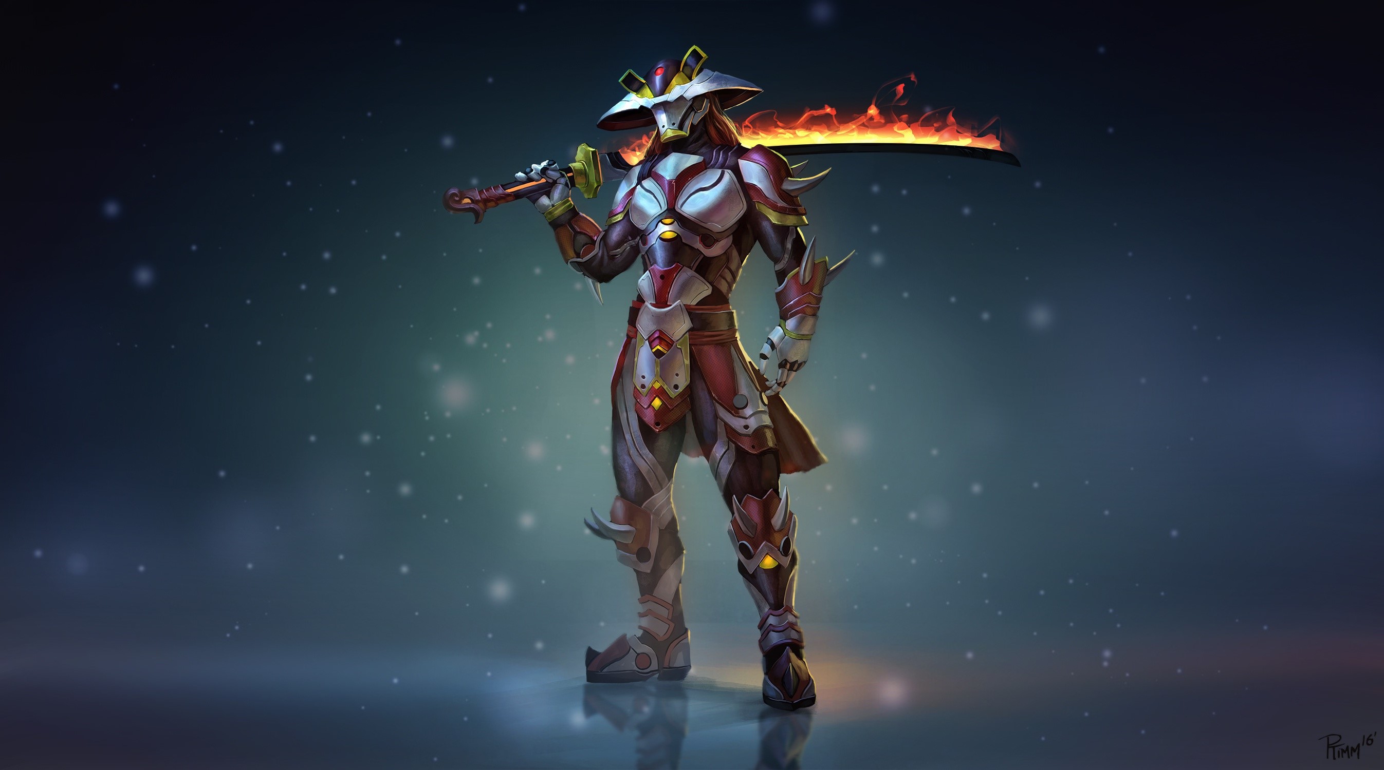 Fantasy warrior with flaming sword in Smite artwork HD Wallpaper