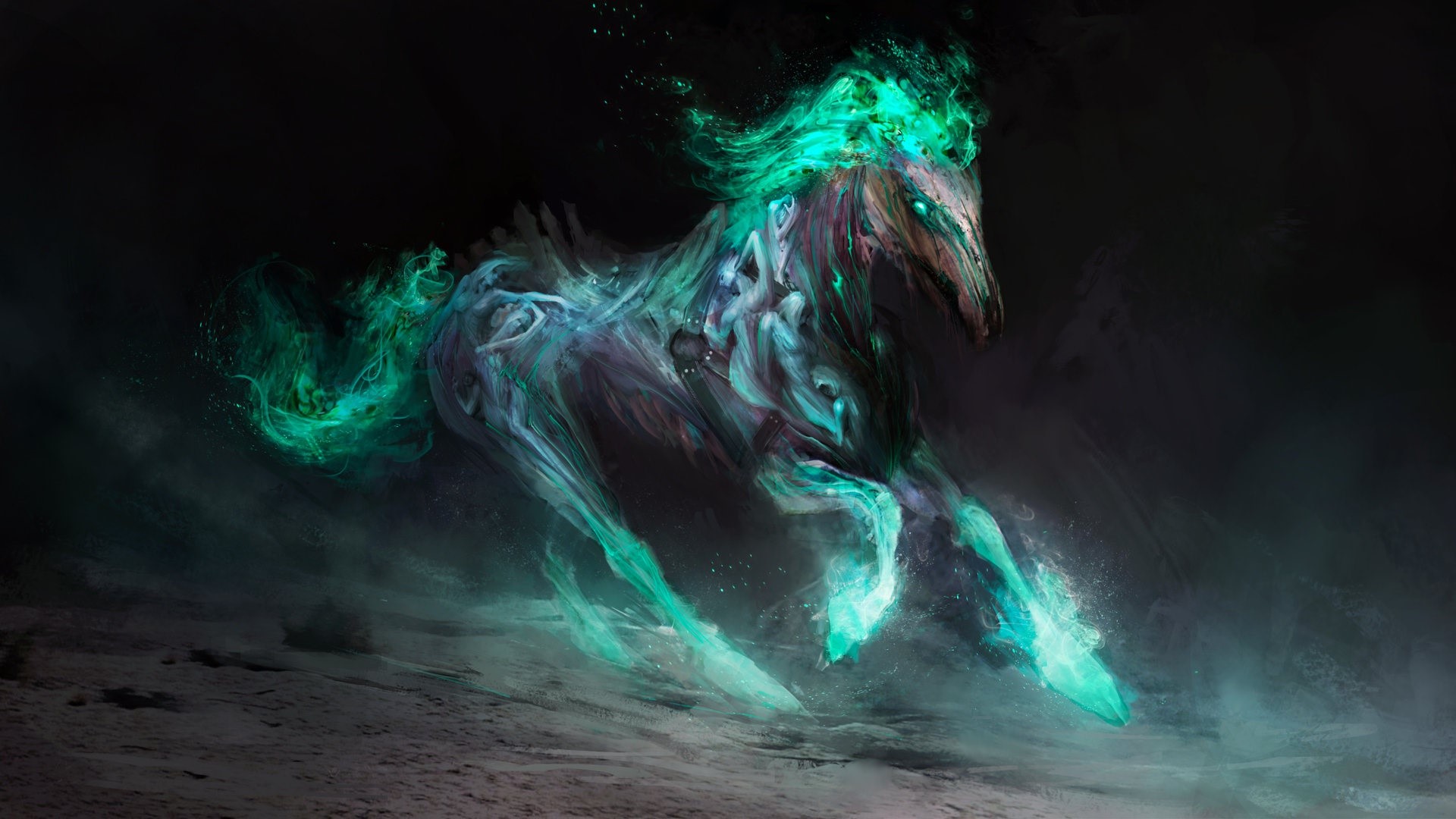 Fantasy artwork of a glowing ethereal horse HD Wallpaper