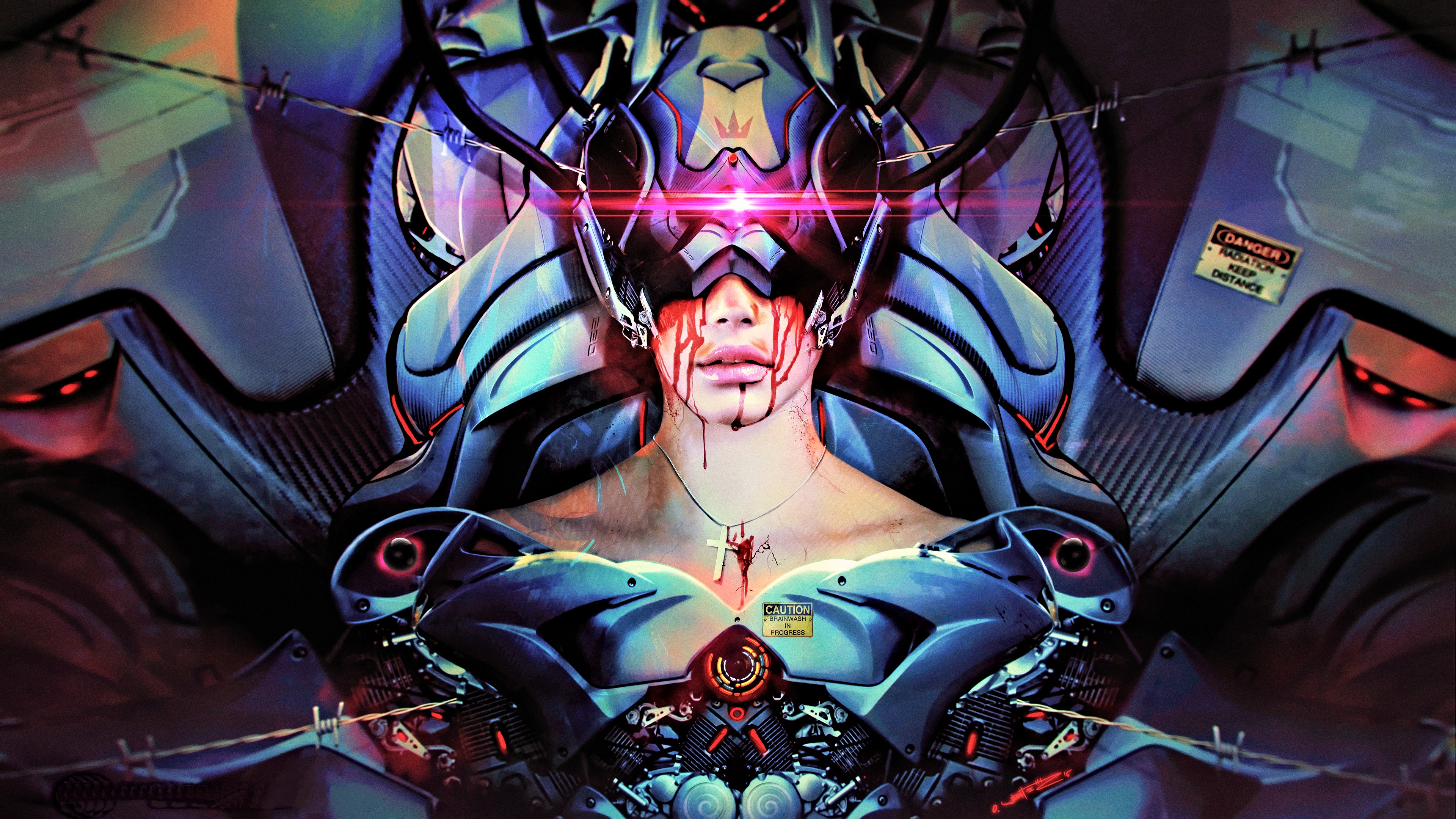 Cyberpunk cyborg woman with blood HD Wallpaper
