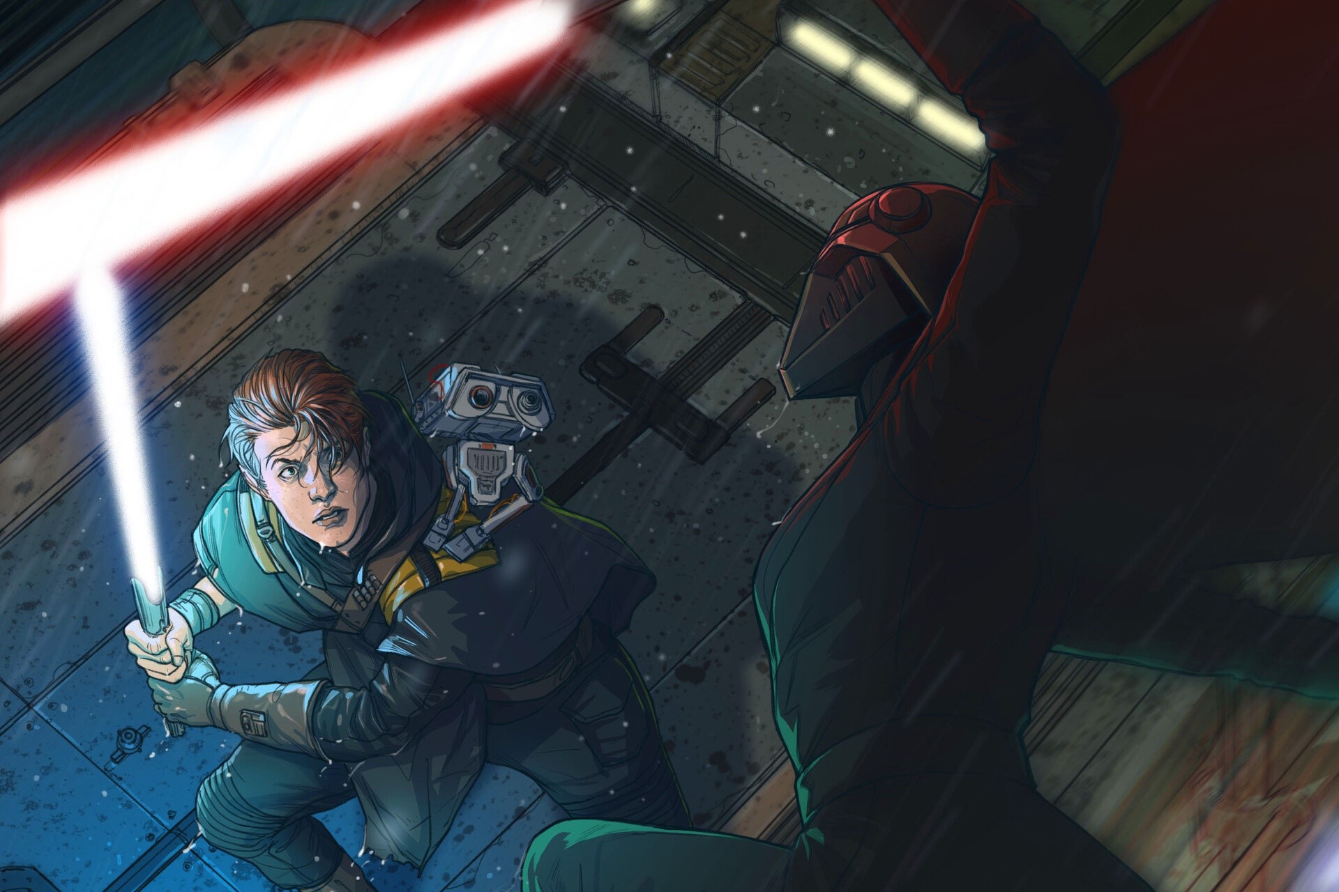Cal Kestis and BD-1 fighting a Second Sister Inquisitor HD Wallpaper