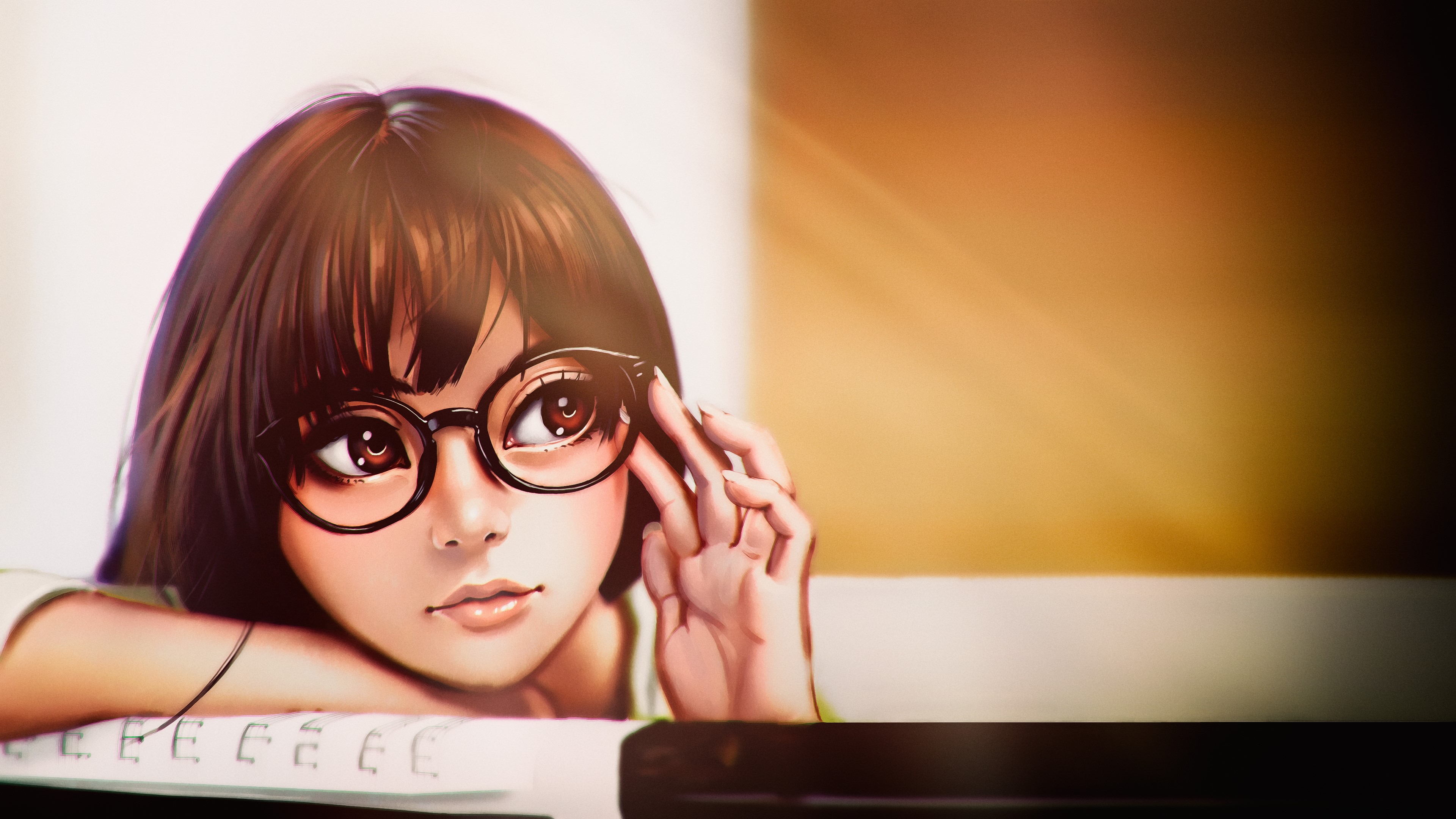 Artwork of a girl with glasses HD Wallpaper