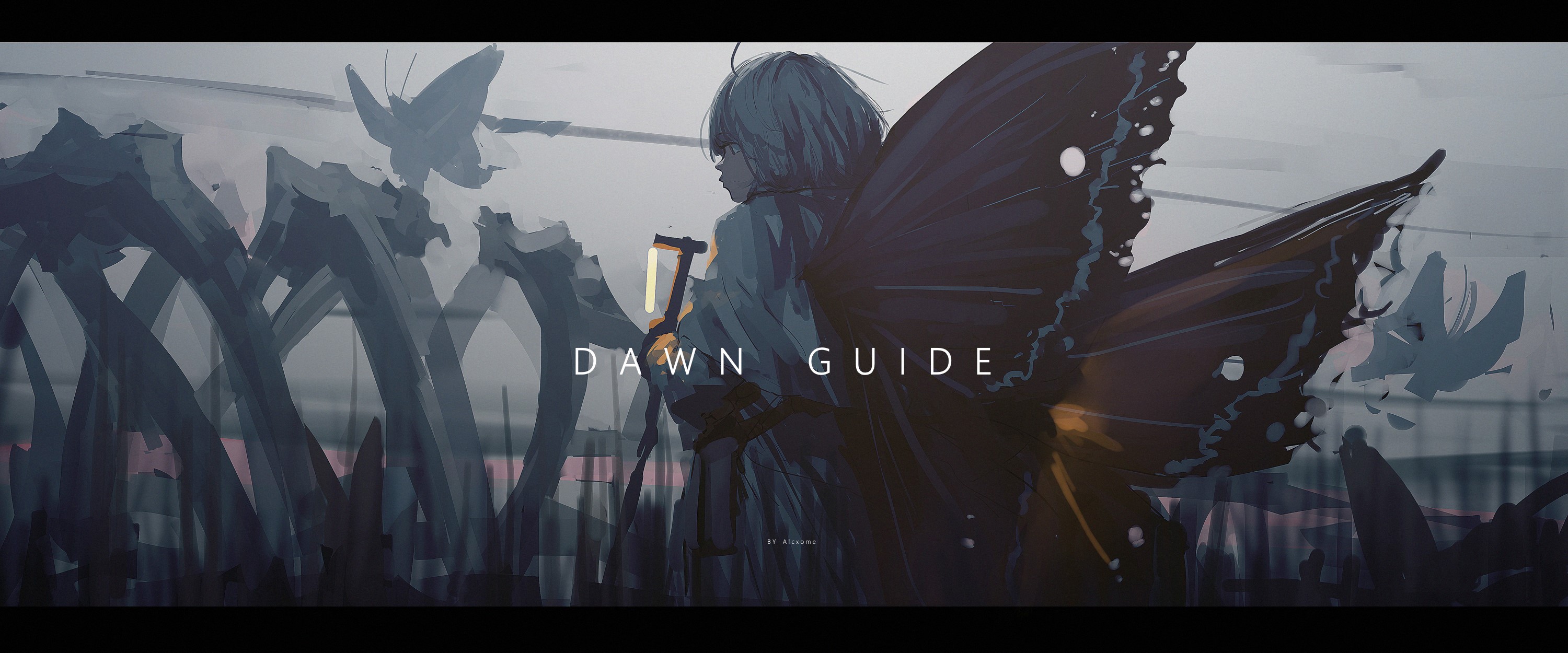 Anime girl with butterfly wings holding a lantern HD Wallpaper