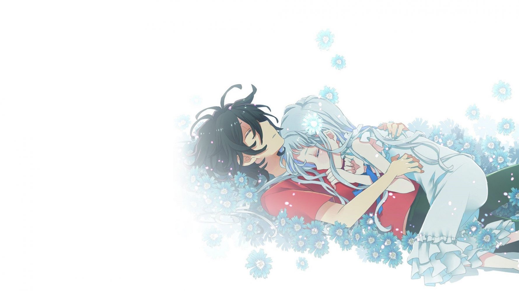 Menma and Jintan from Anohana lying in flowers HD Wallpaper