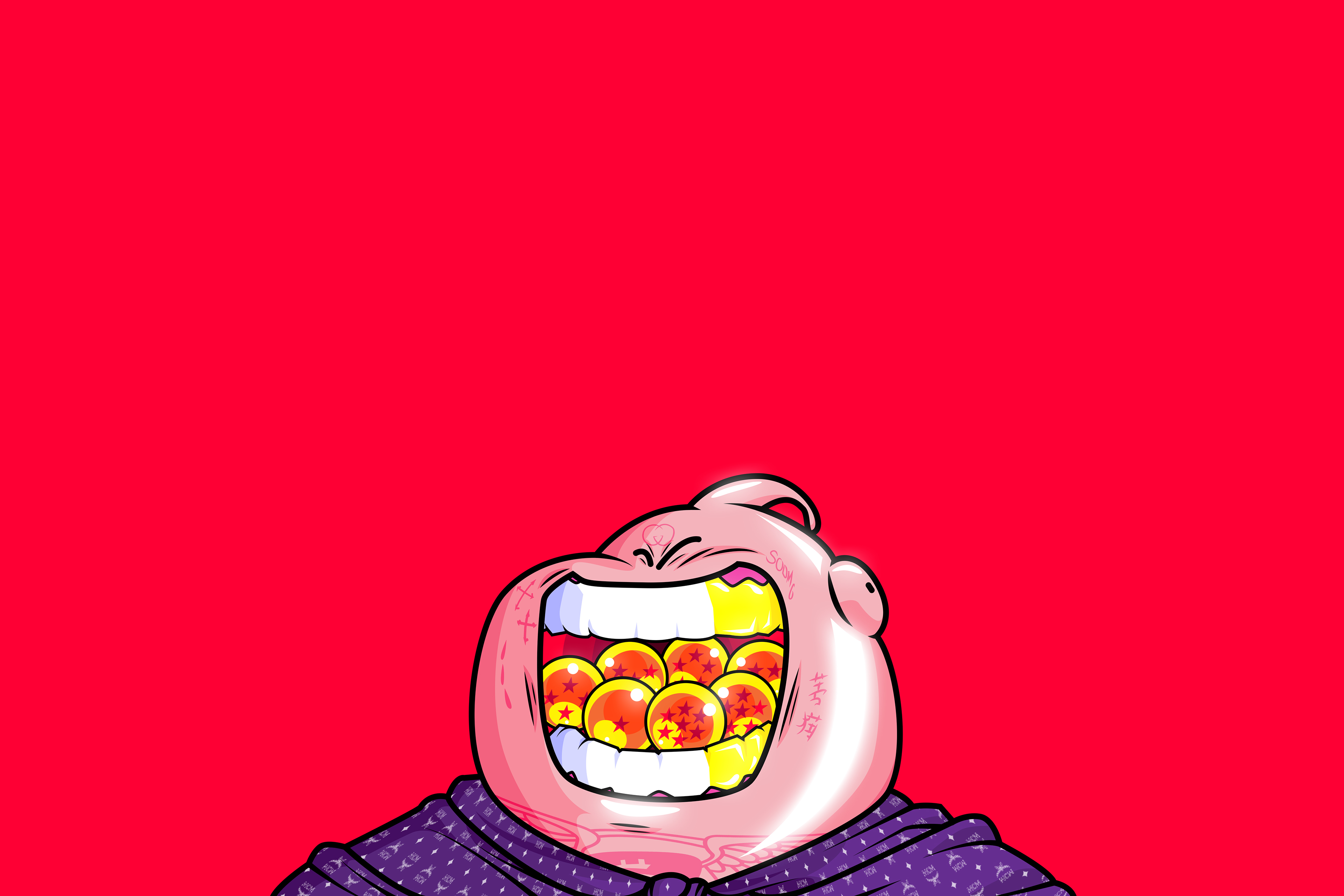 Majin Buu from Dragon Ball Z with Dragon Balls HD Wallpaper