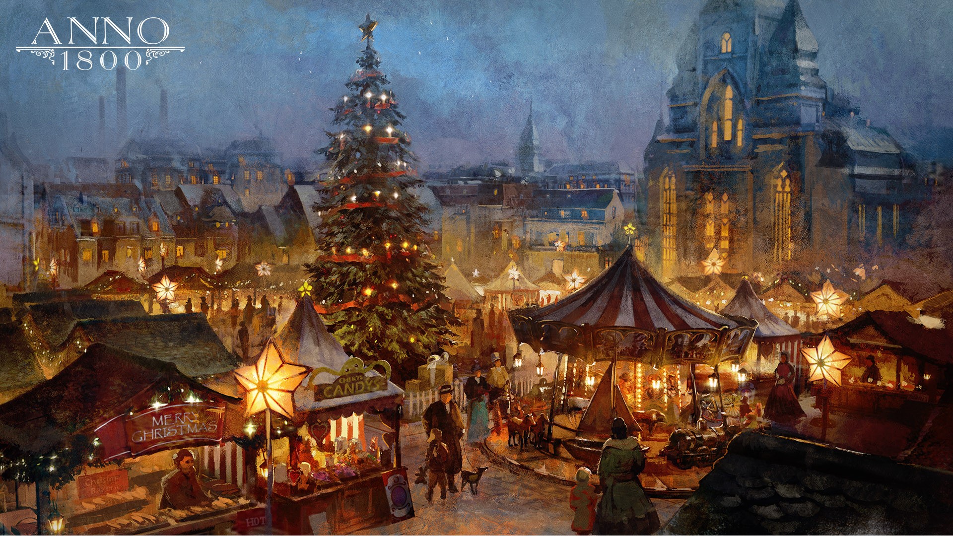 Anno 1800 Christmas Market Artwork HD Wallpaper