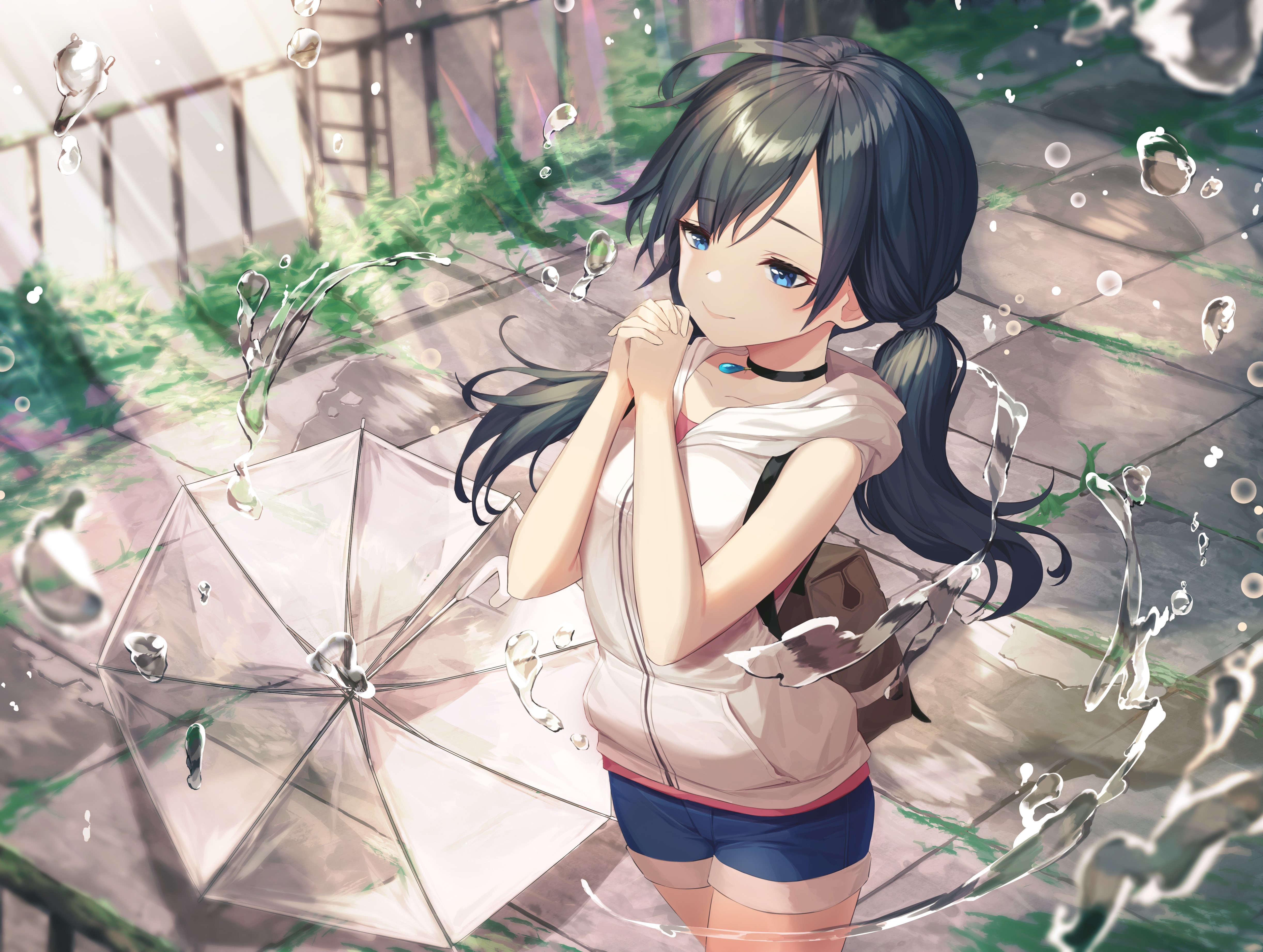 Girl with umbrella in the rain HD Wallpaper