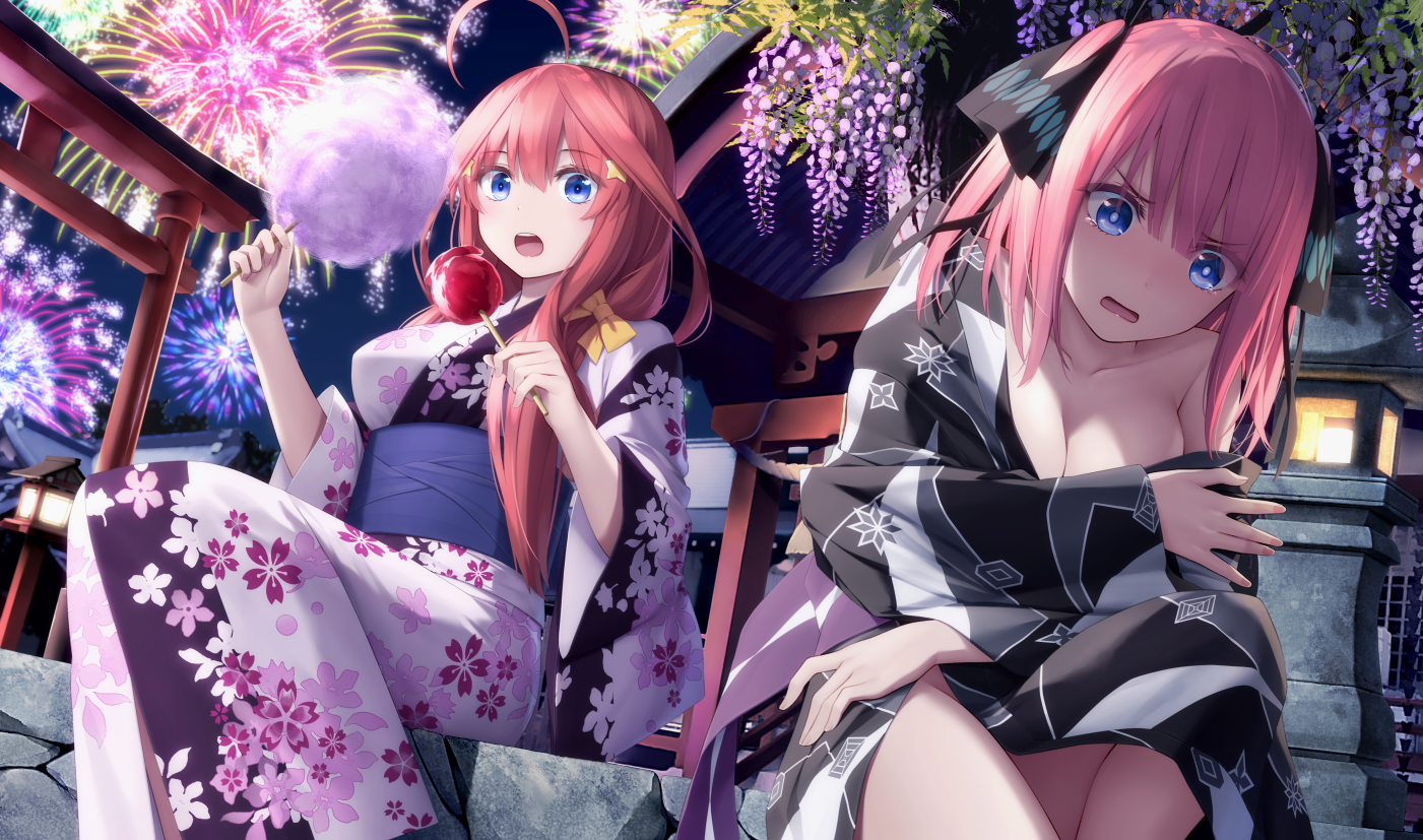 Nino and Ichika Nakano from The Quintessential Quintuplets at a festival HD Wallpaper