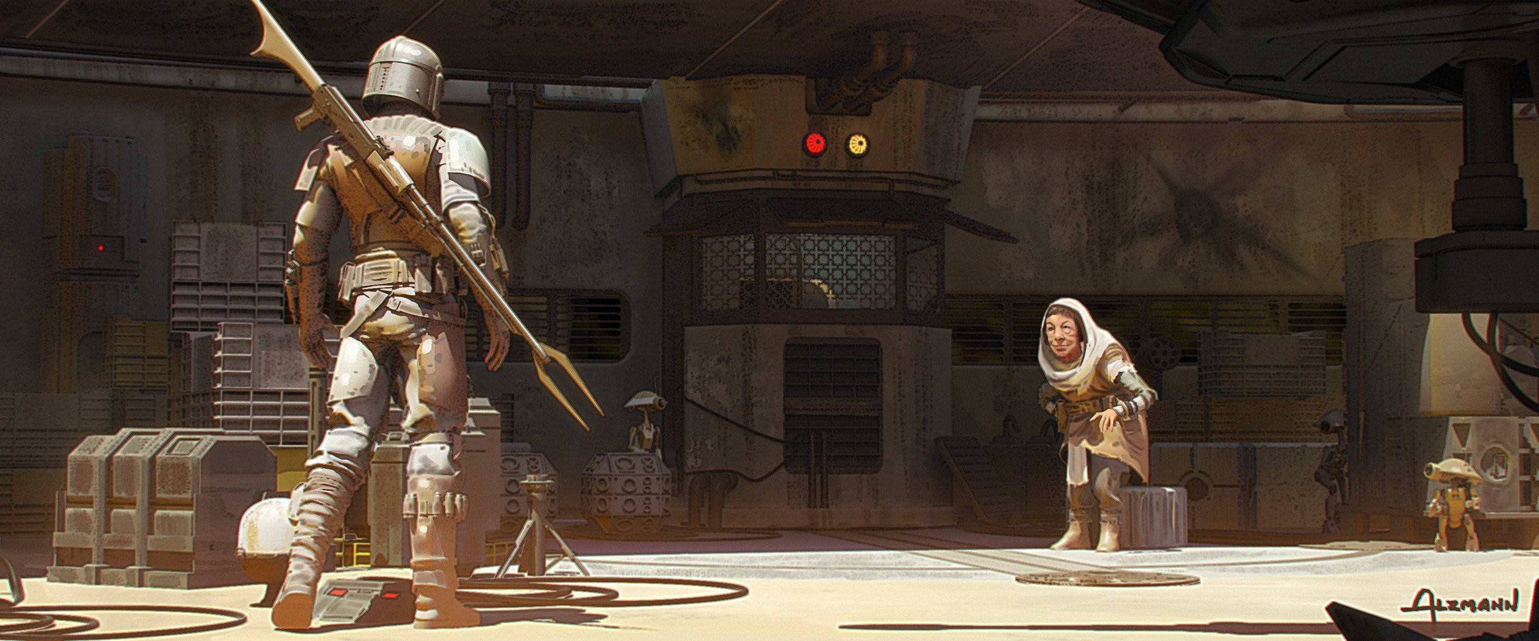 The Mandalorian and Grogu on Tatooine HD Wallpaper