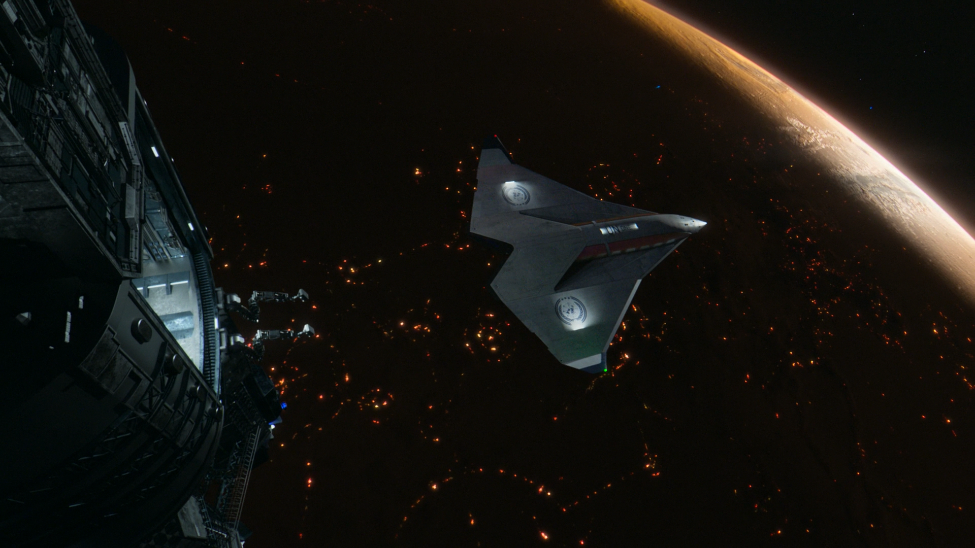 The Expanse: Spaceship over Earth at Night HD Wallpaper