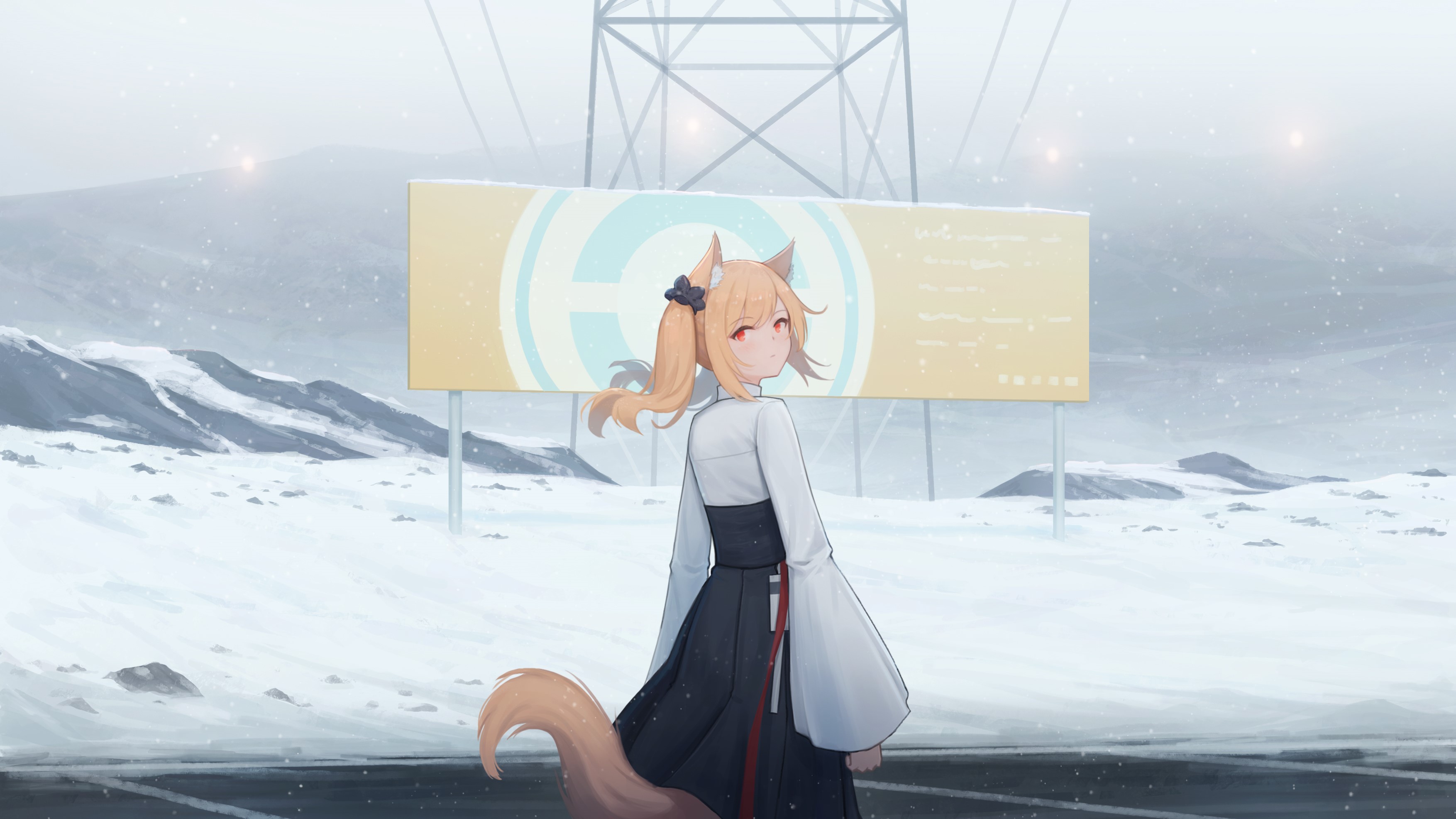 Sora from Arknights in a snowy landscape HD Wallpaper