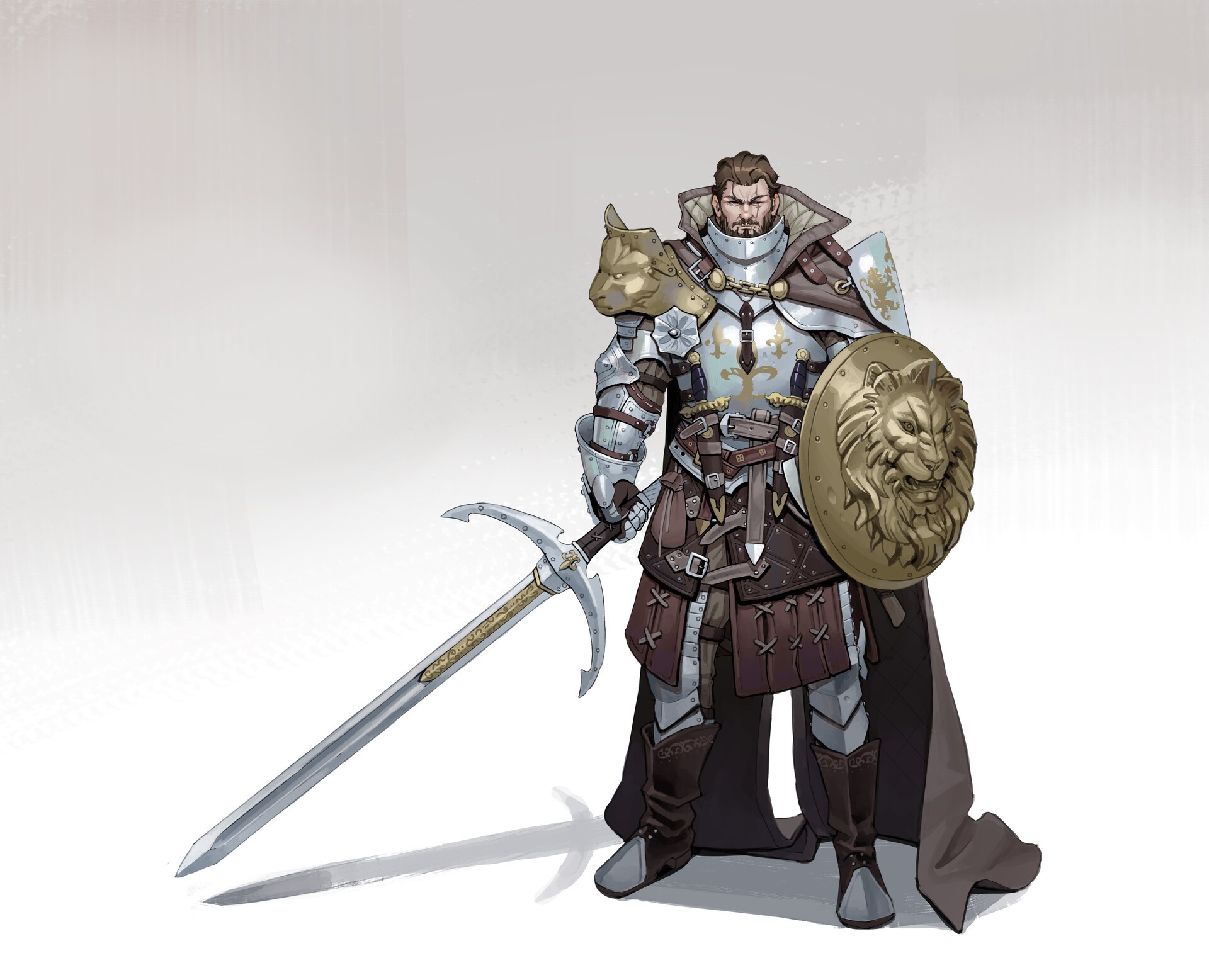 Knight with sword and shield, frontal view HD Wallpaper