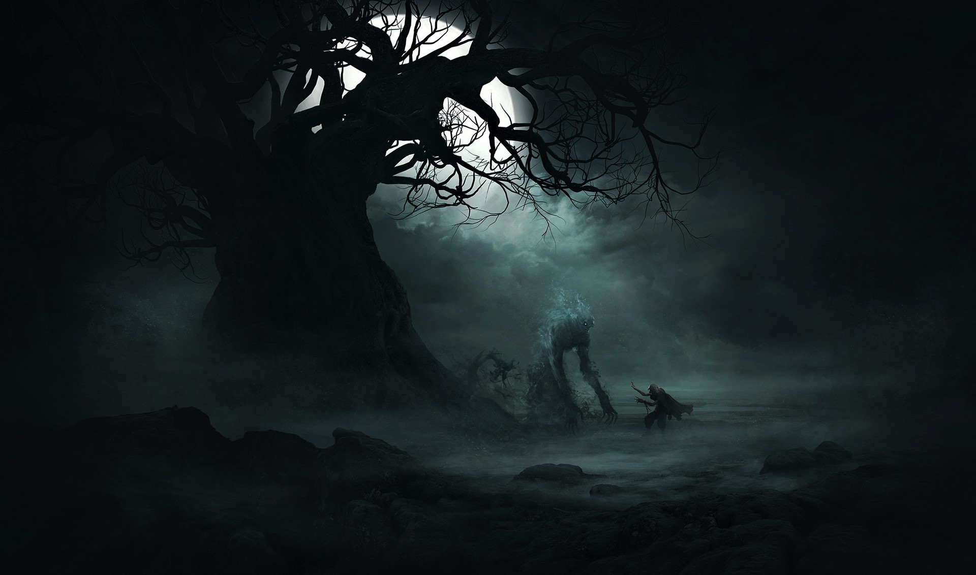 Solomon Kane facing an undead creature under moonlight HD Wallpaper