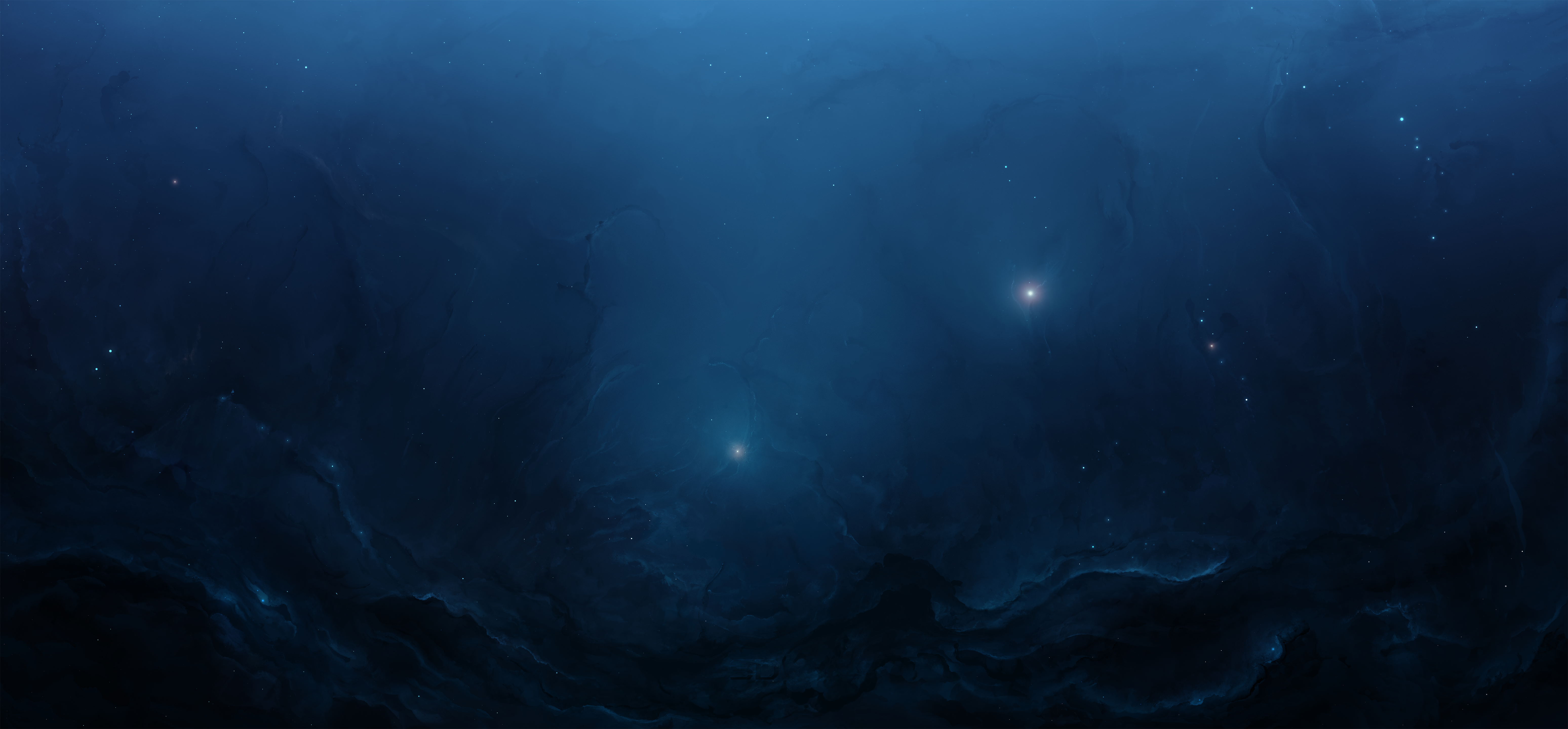 4K Ultrawide Blue Space Nebula with Stars HD Wallpaper