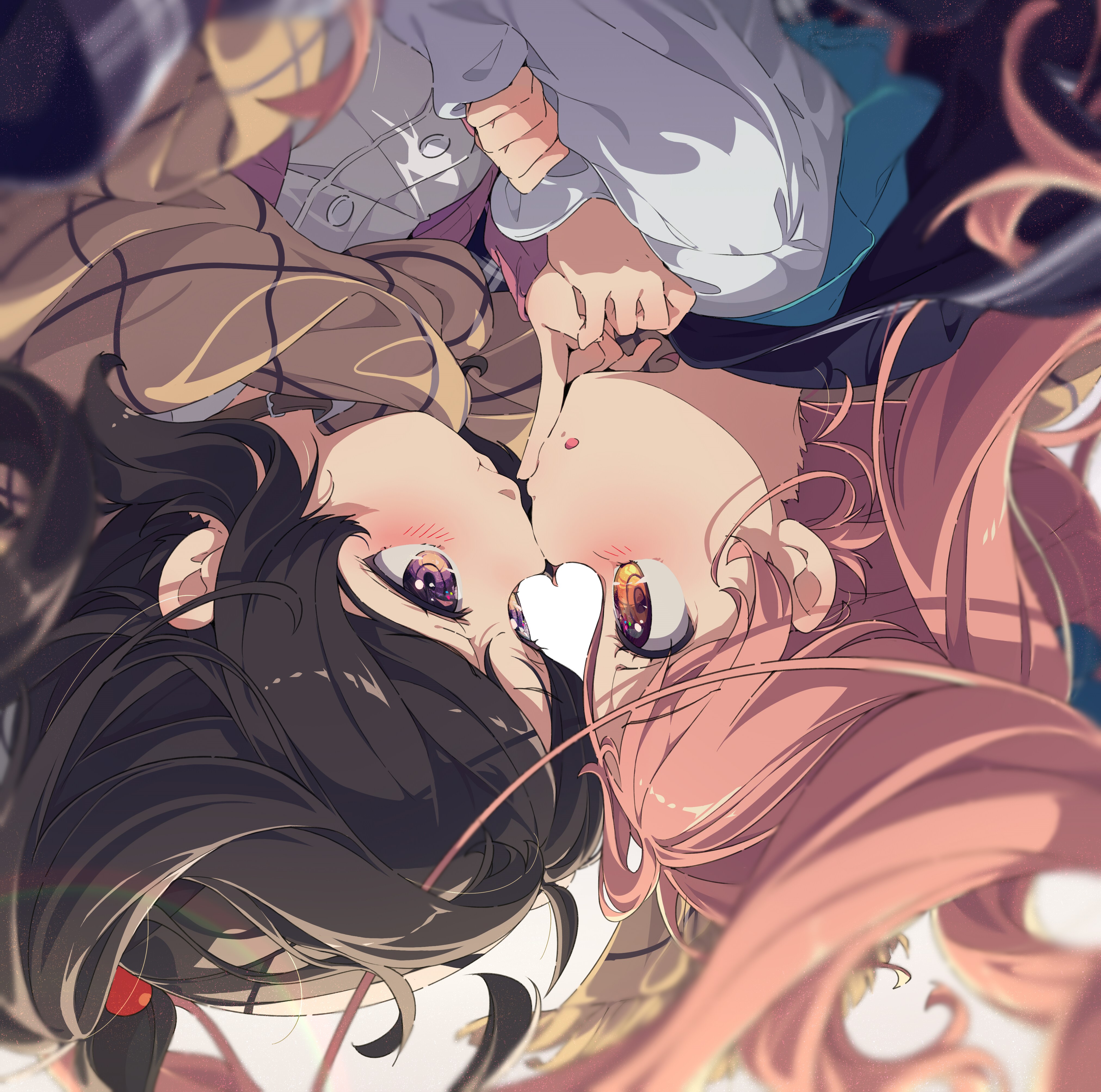 Anime girls kissing upside down HD Wallpaper