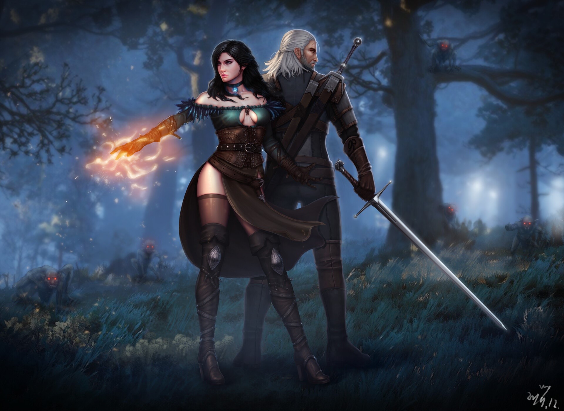 Geralt and Yennefer from The Witcher 3: Wild Hunt HD Wallpaper