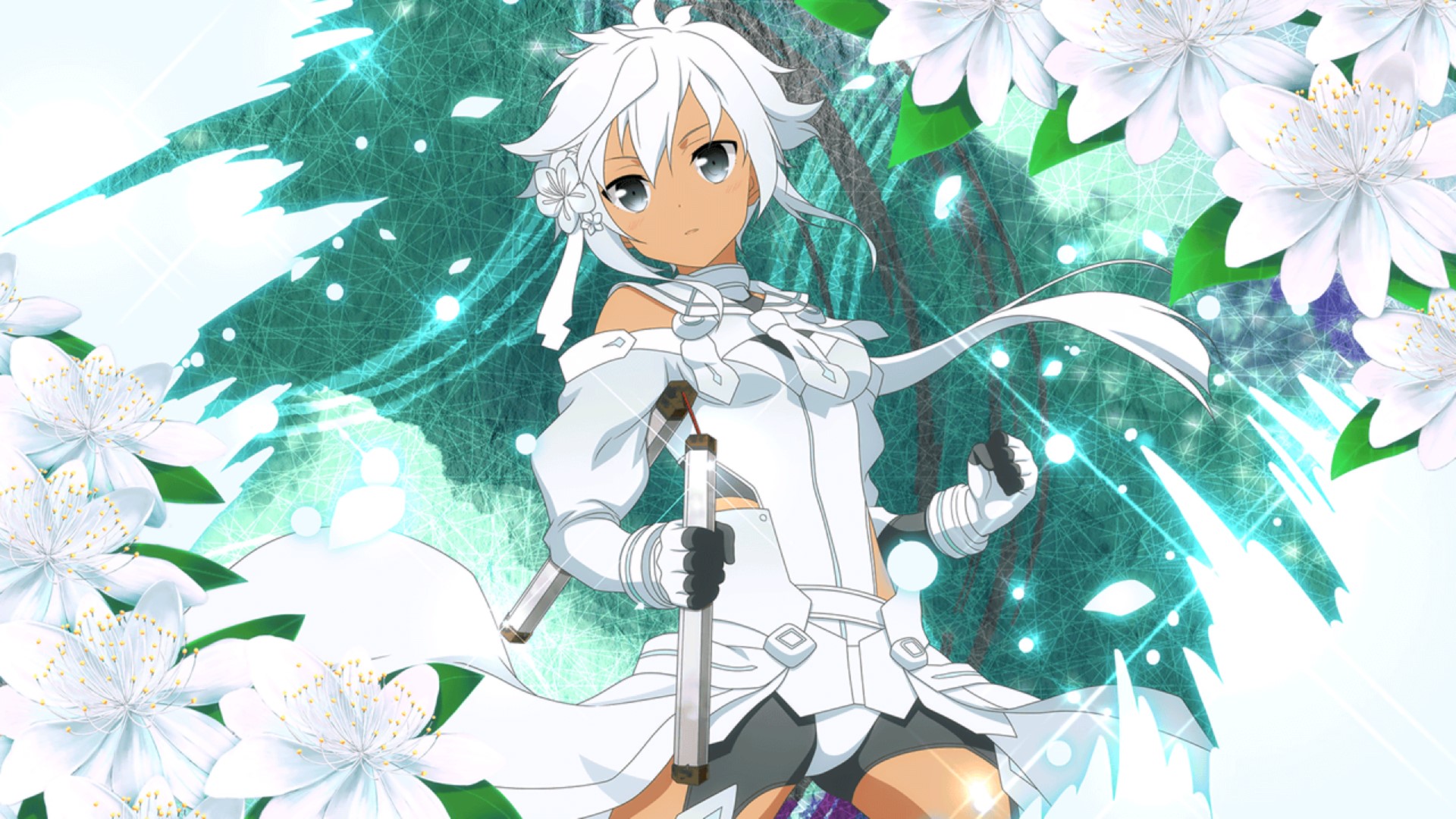Anime girl with white hair and nunchucks HD Wallpaper