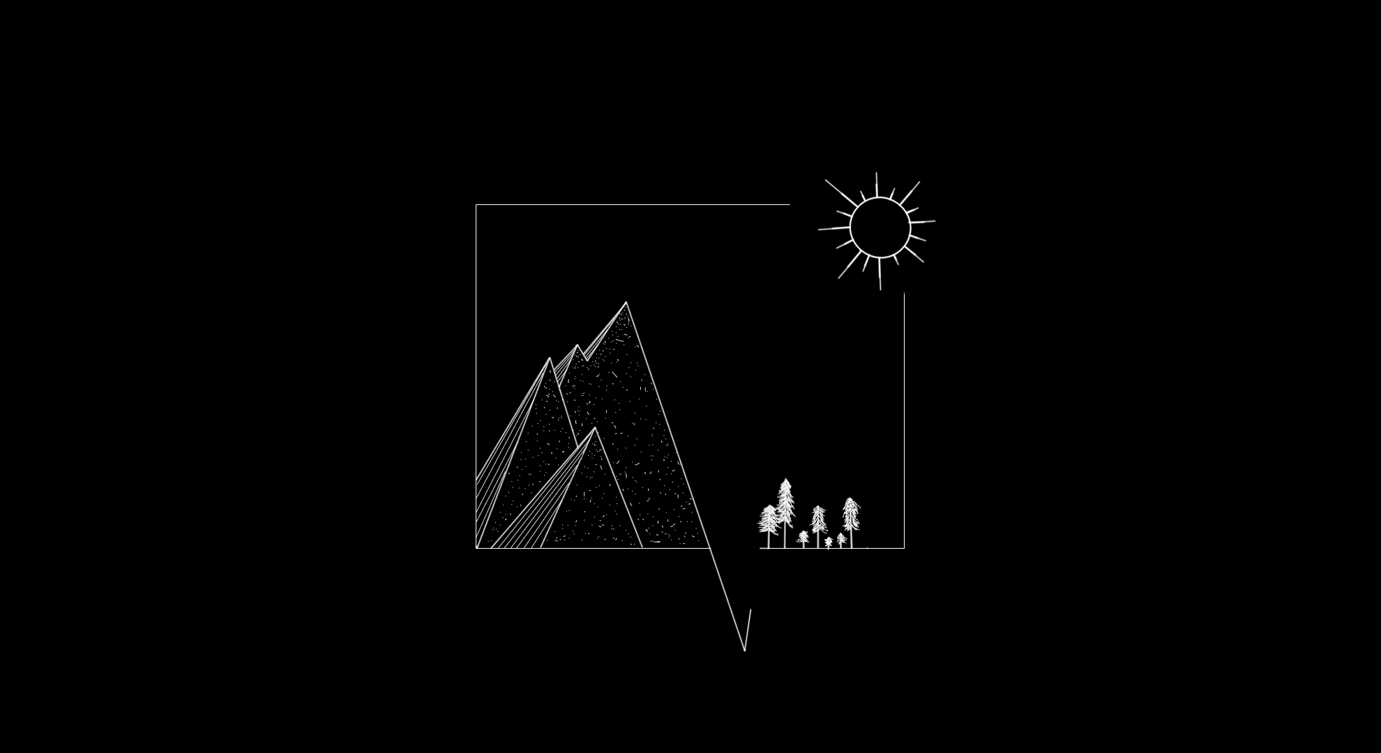 Minimalist mountain landscape with sun and trees HD Wallpaper