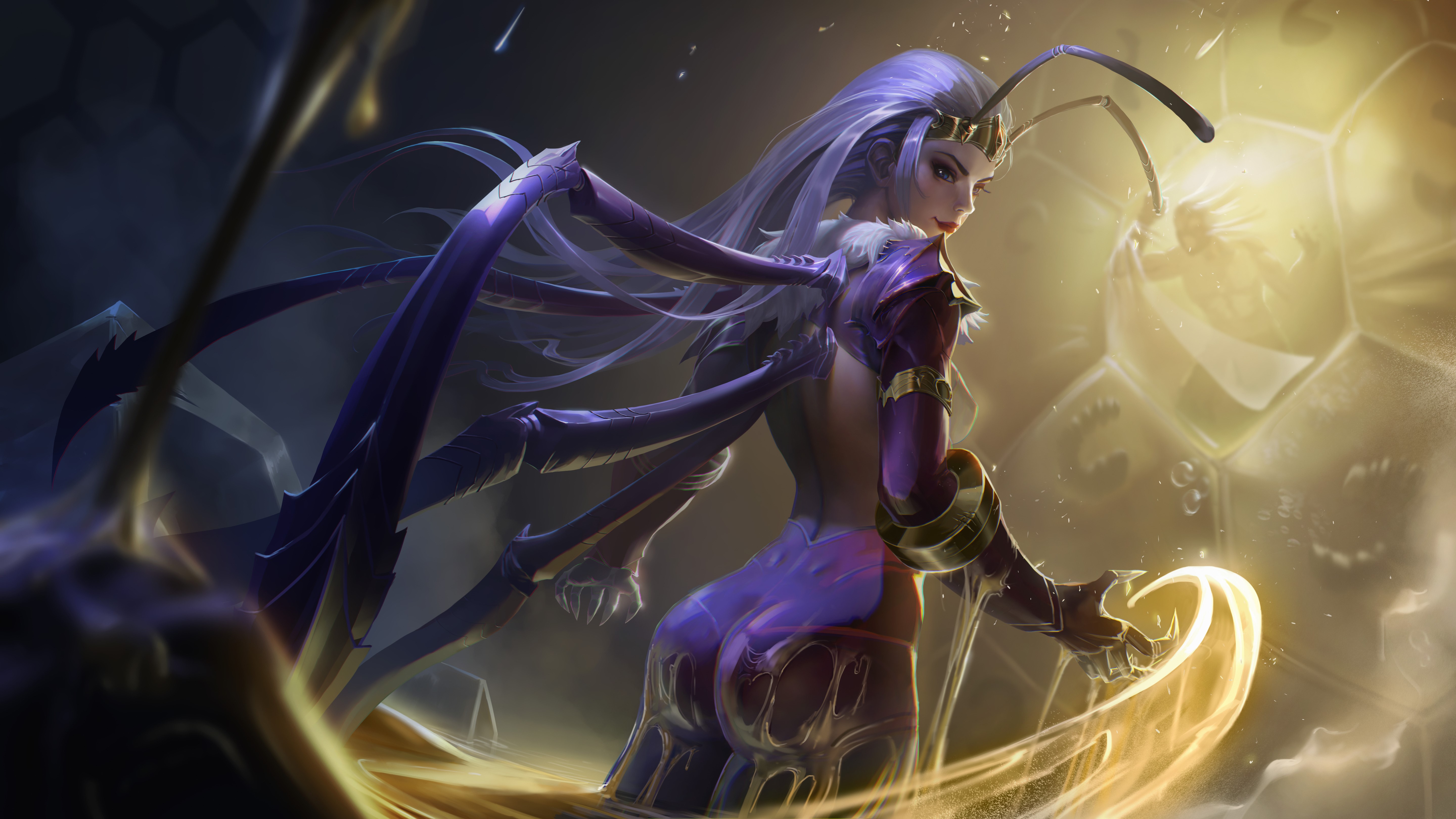 Fantasy girl with insect features and armor HD Wallpaper