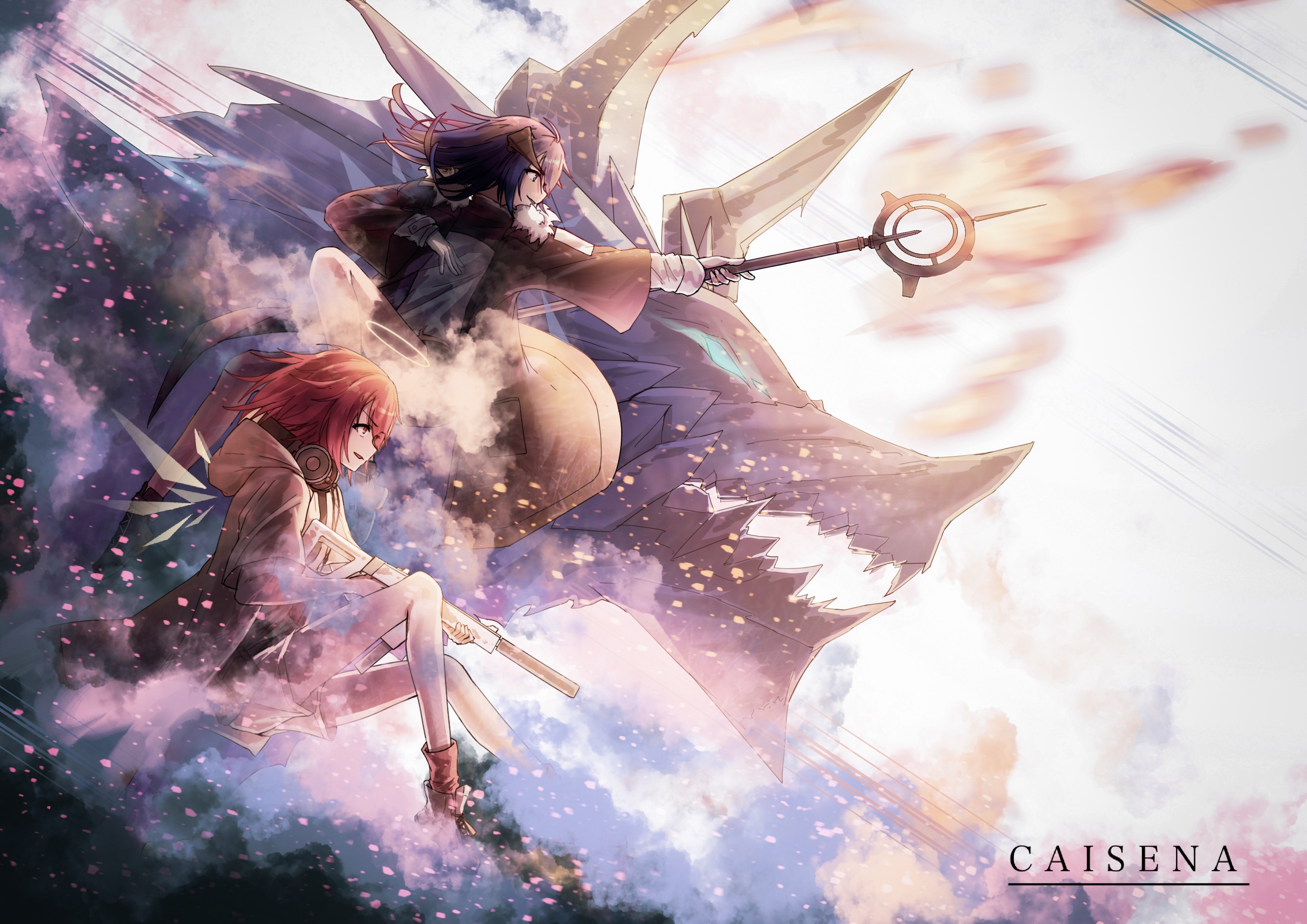 Anime girls with a large creature, Arknights HD Wallpaper