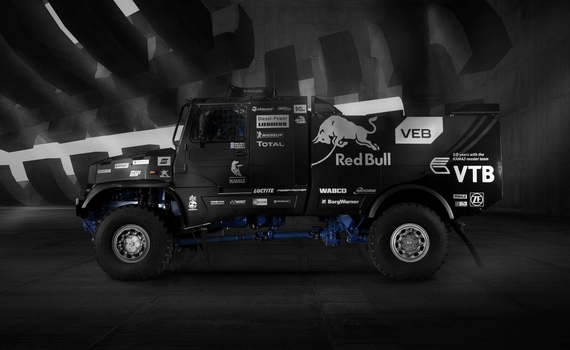 Kamaz truck with Red Bull and VTB logos HD Wallpaper