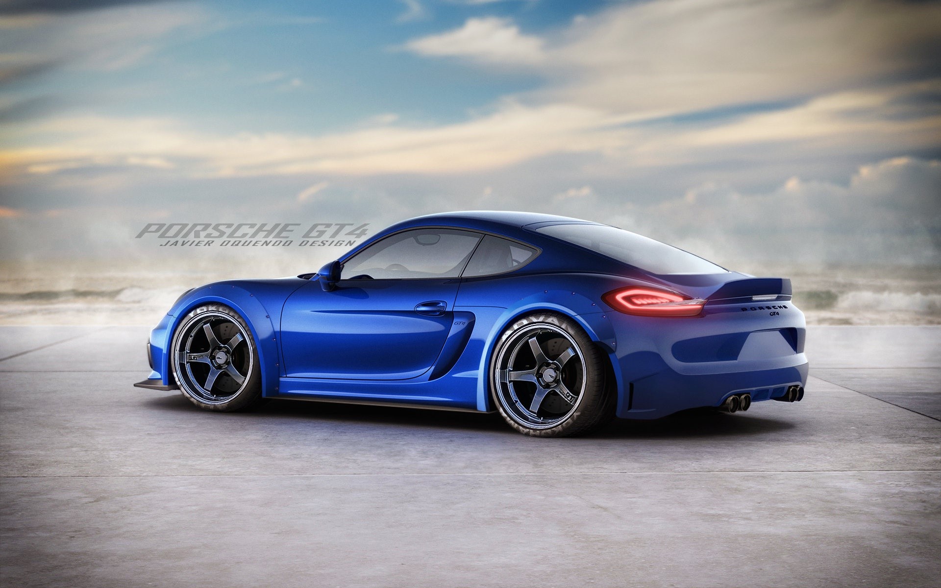 Blue Porsche GT4 by Javier Oquendo Design HD Wallpaper