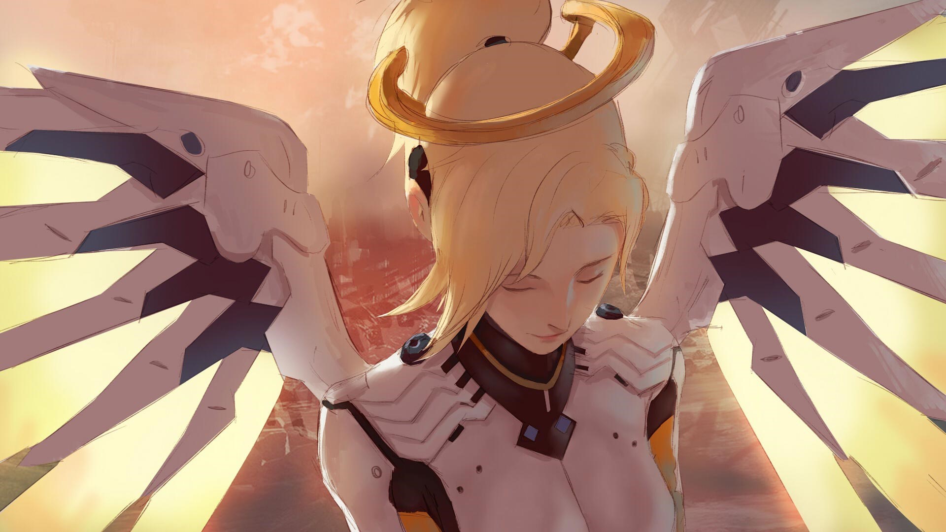 Mercy from Overwatch with angel wings HD Wallpaper