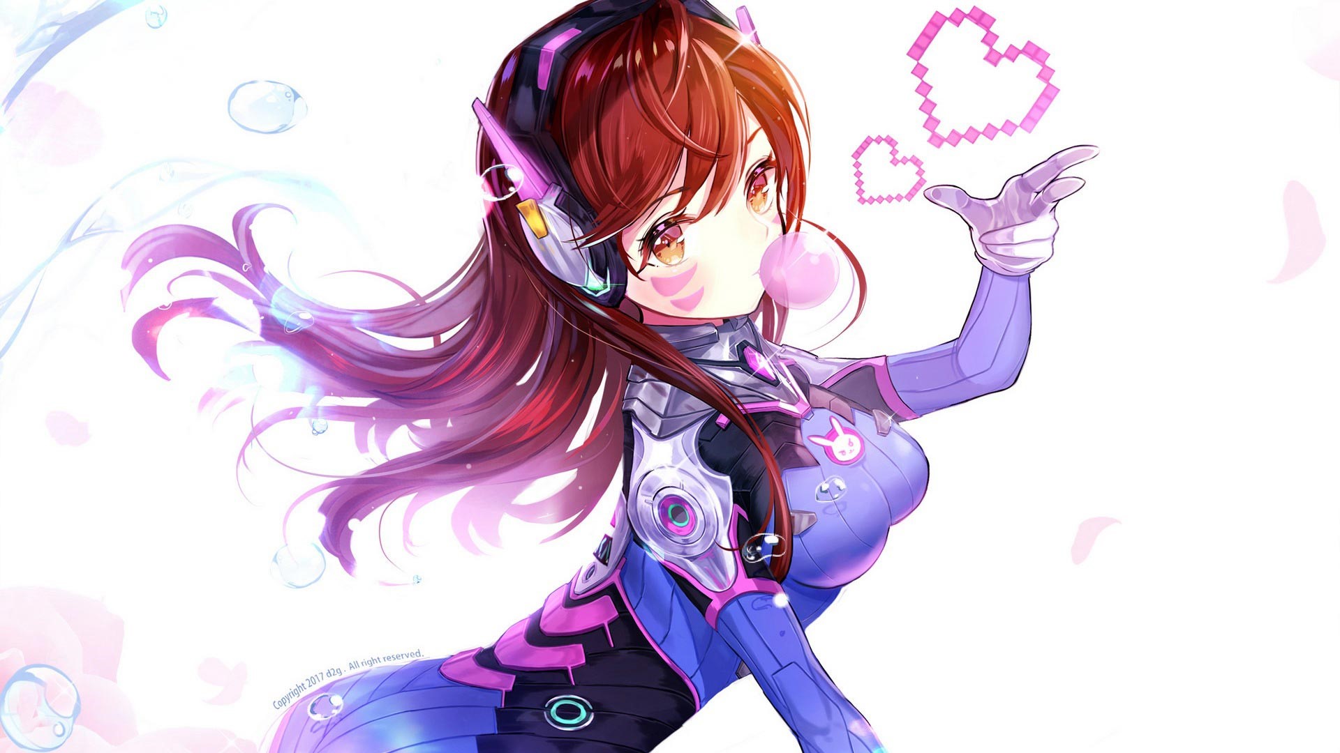 D.Va from Overwatch blowing a bubble HD Wallpaper