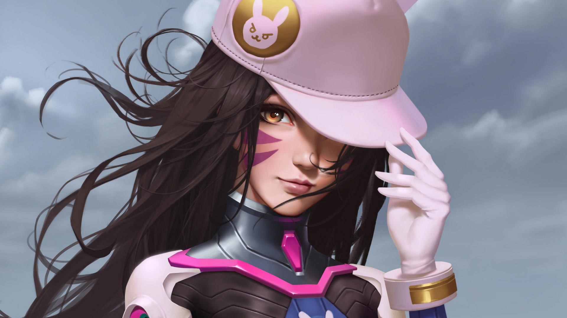 D.Va from Overwatch wearing a pink hat HD Wallpaper
